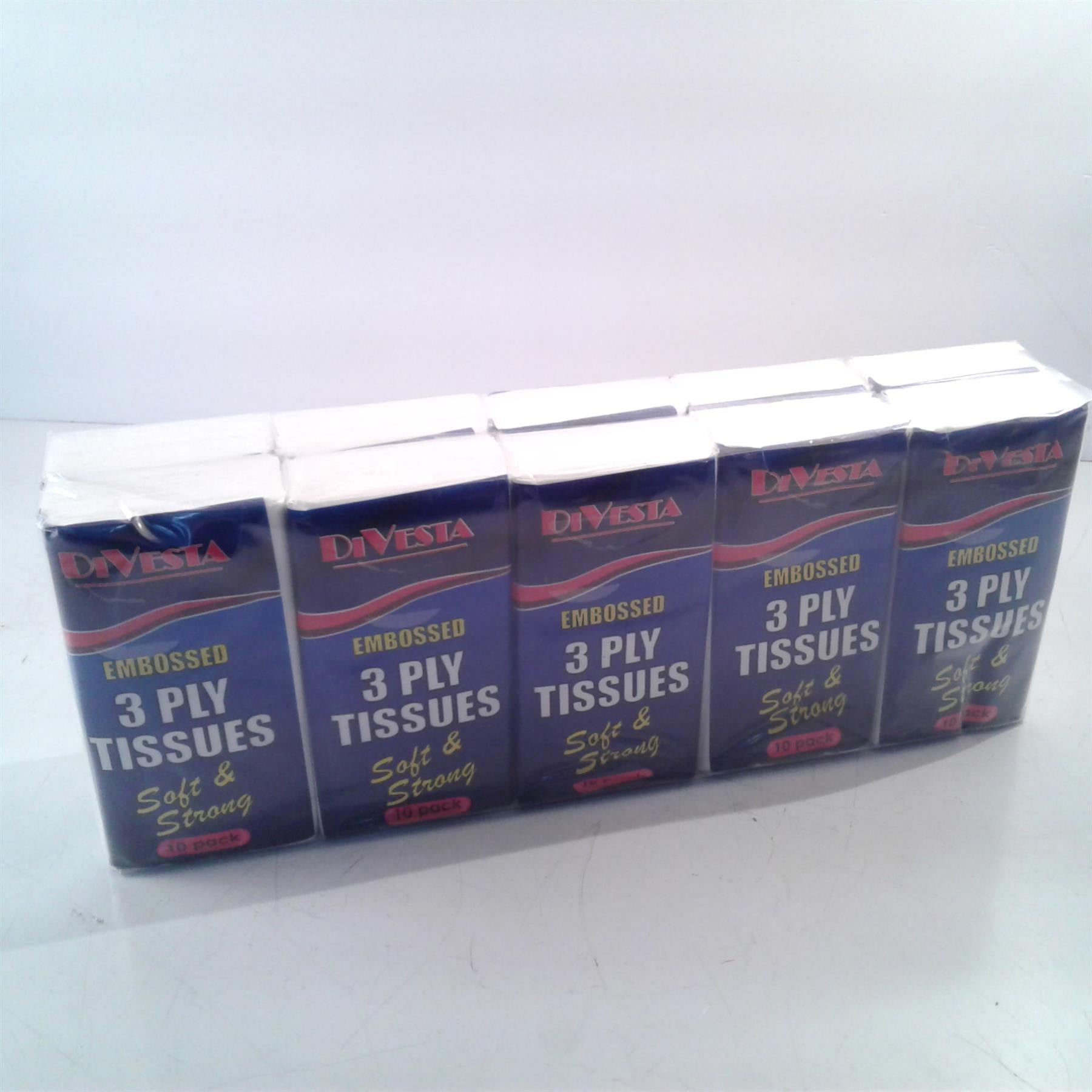 10 Pack Embossed Pocket Tissues 3 Ply Soft & Strong