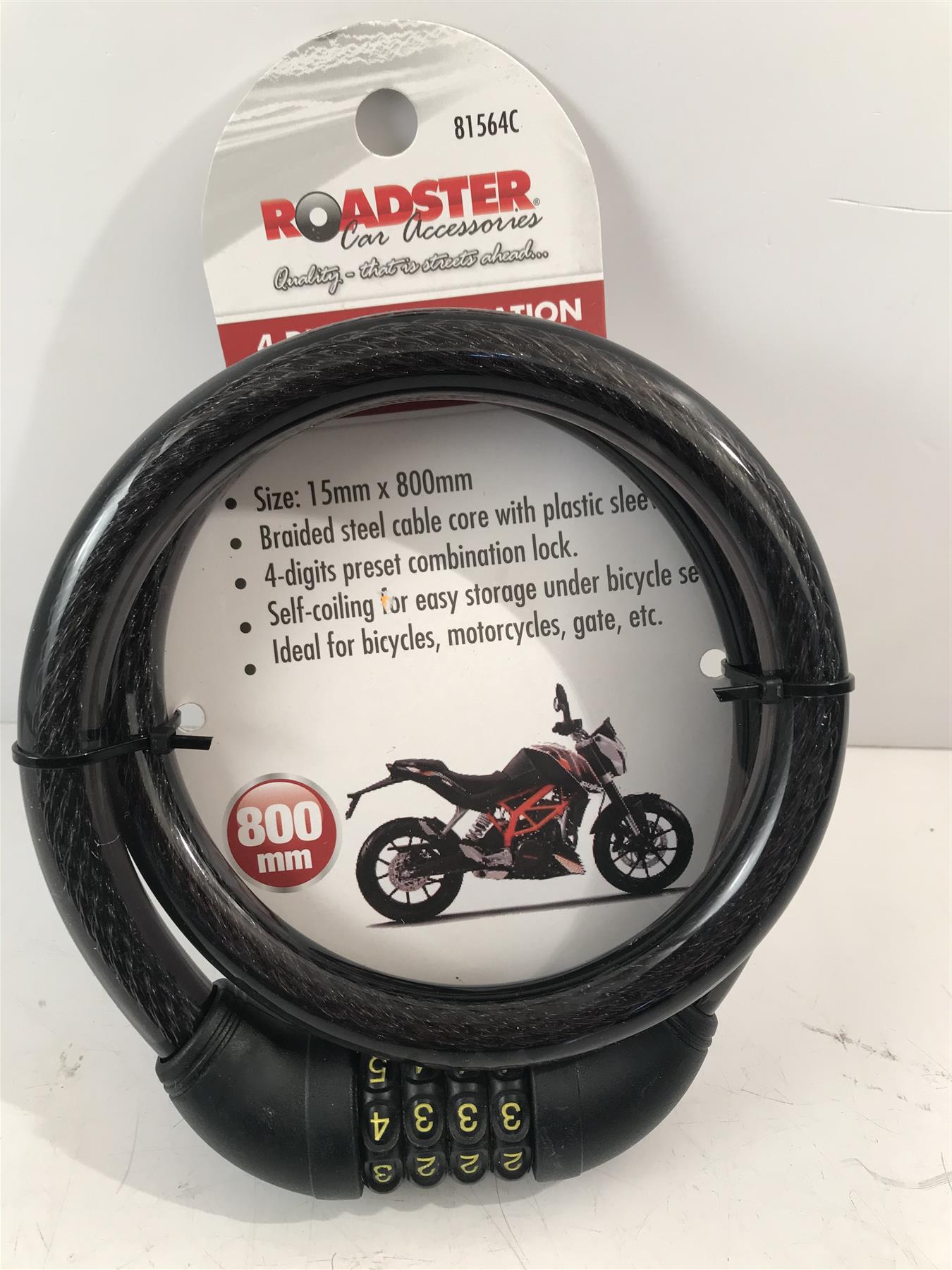 Heavy Duty 4 Digit Bicycle Motorcycle Combination Security Lock 15mm X 800mm