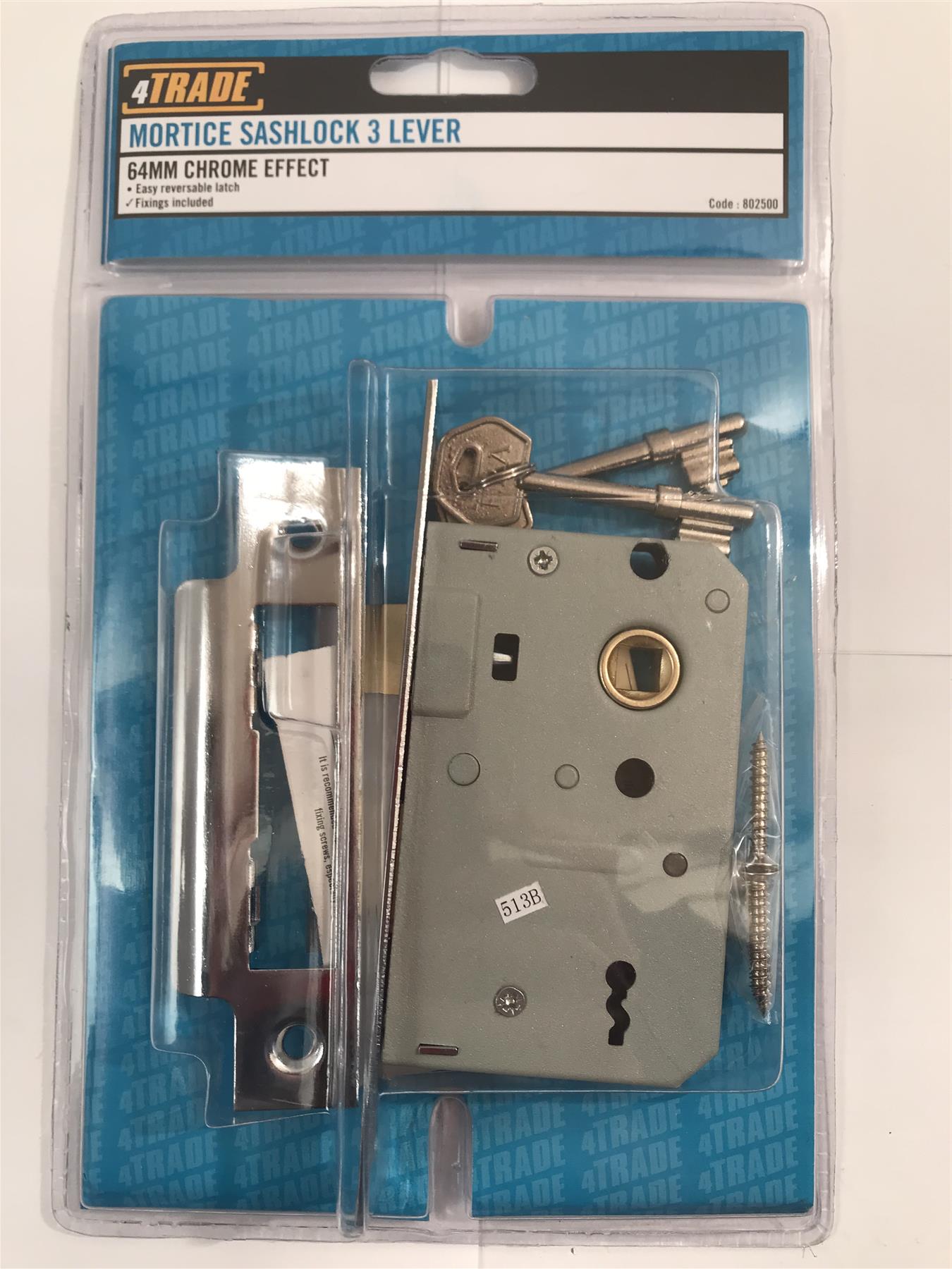 4Trade Mortice Sashlock 3 Lever 64mm Chrome Effect 802500