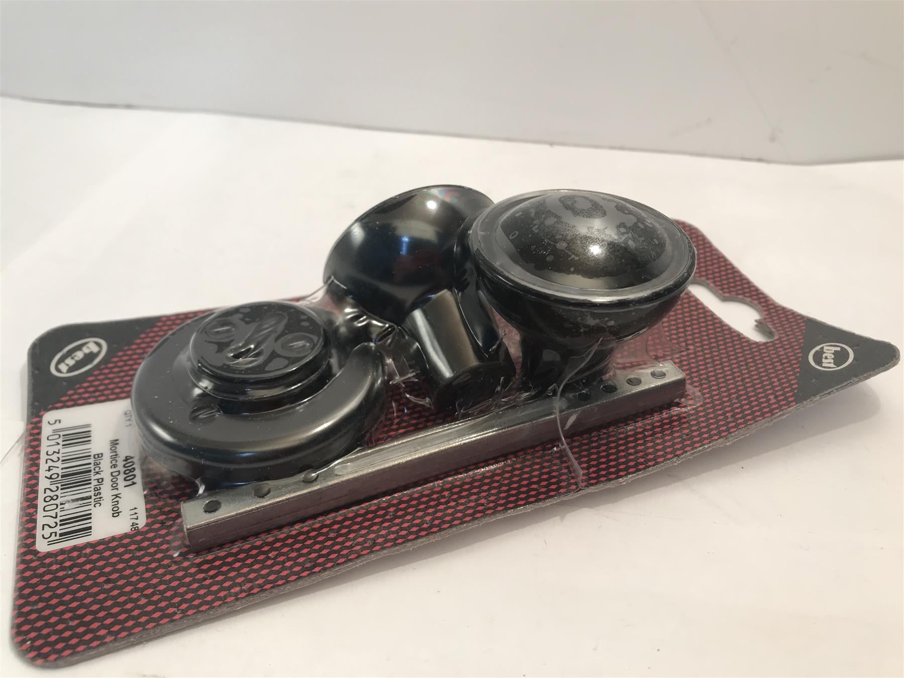 Mortice Door Knob Set in Black Plastic with fitting screws,  40801