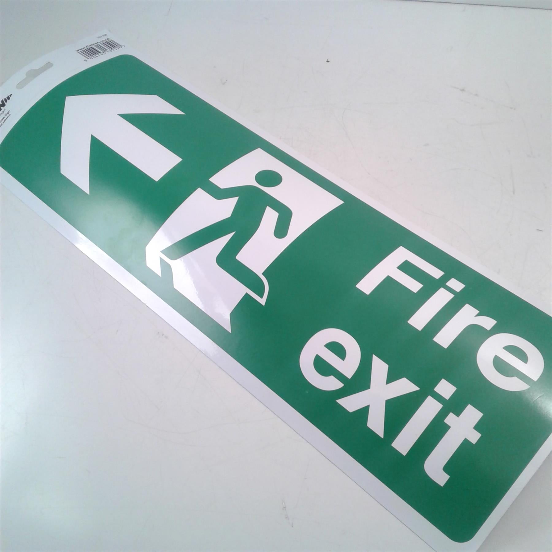 FIXMAN Fire Exit Left Arrow Sign - 400 x 150mm Self-Adhesive