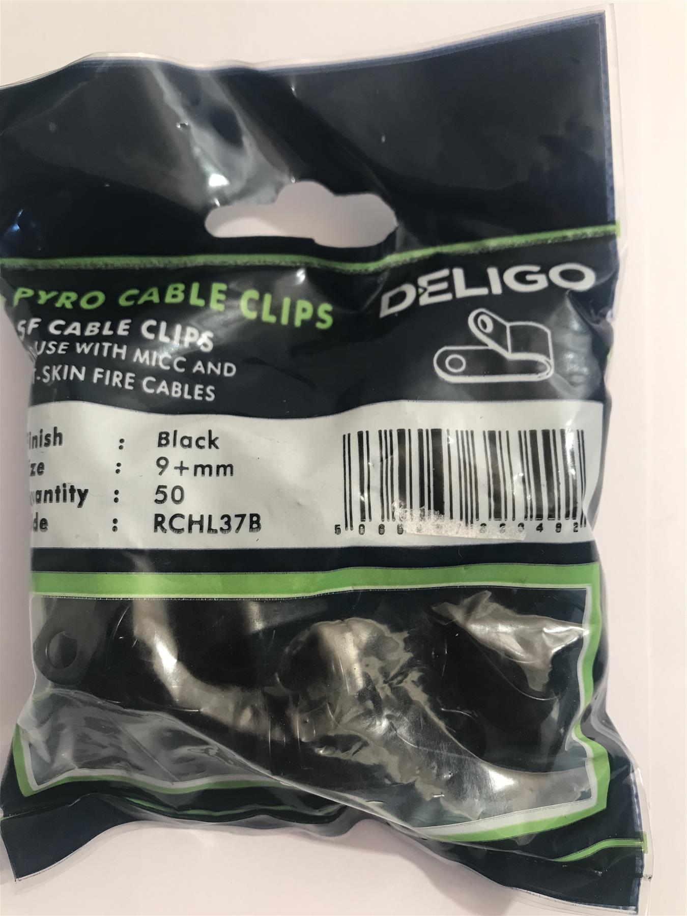Deligo LSF Coated Black Pyro Cable Clips 9mm RCHL37B (50 Pack)