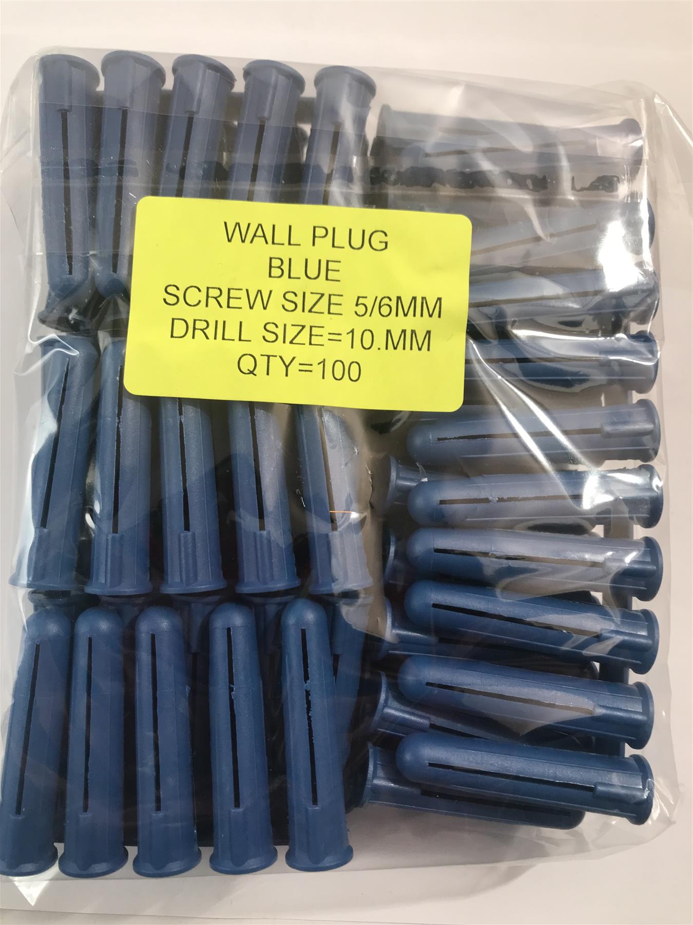 100pc Wall Plug 10mm Blue