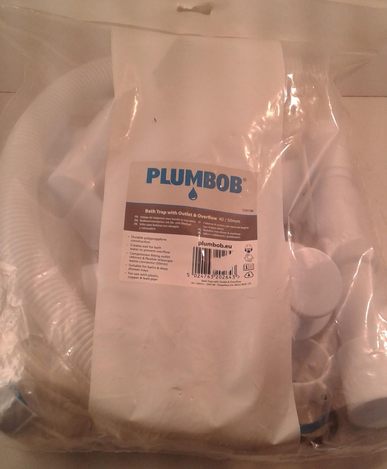 PLUMBOB BATH TRAP WITH OUTLET & OVERFLOW 40/50MM 329199