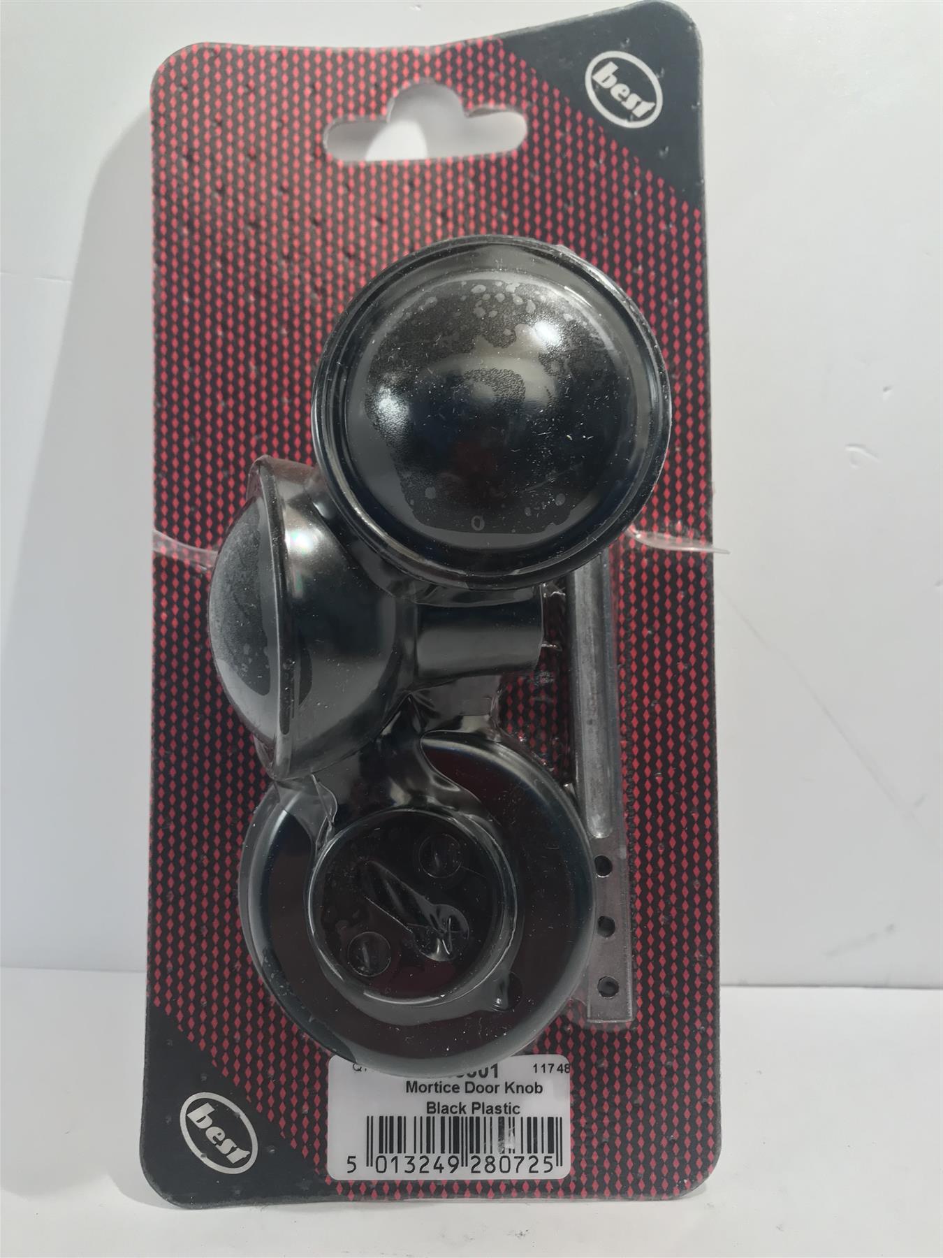 Mortice Door Knob Set in Black Plastic with fitting screws,  40801