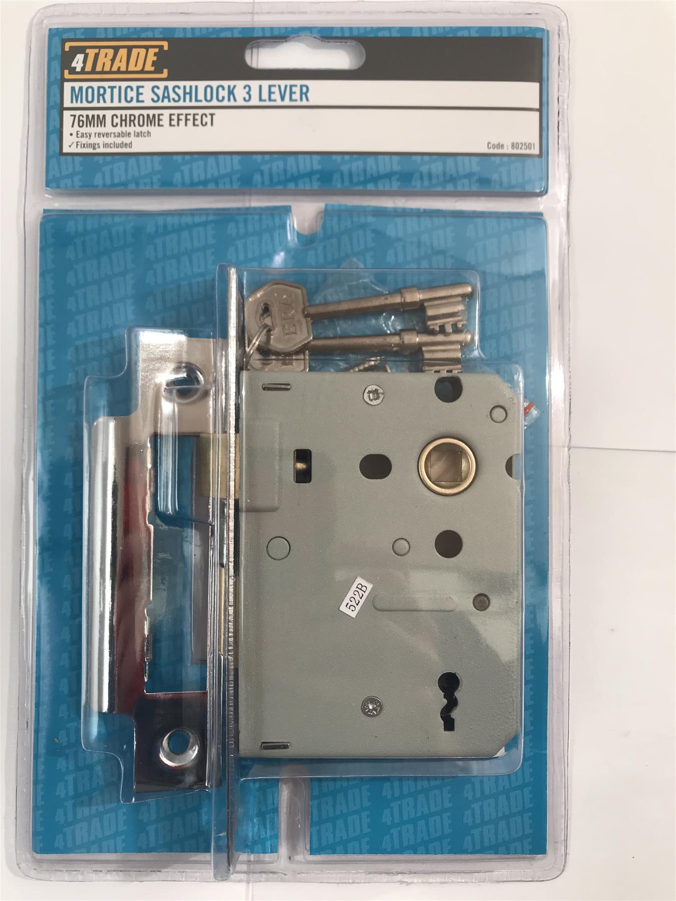 4Trade Mortice Sashlock 3 Lever 76mm Chrome Effect 802501