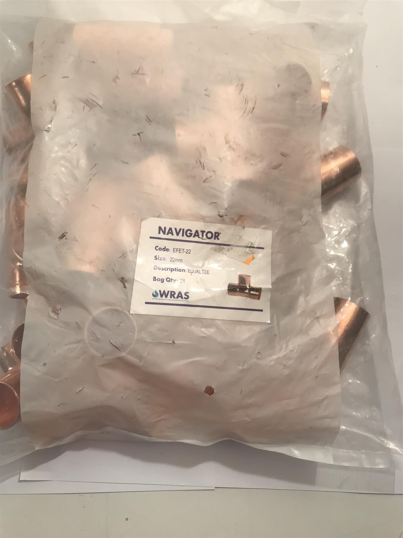 NEW NAVIGATOR COPPER EQUAL TEE 22mm FITTING PACK OF 25