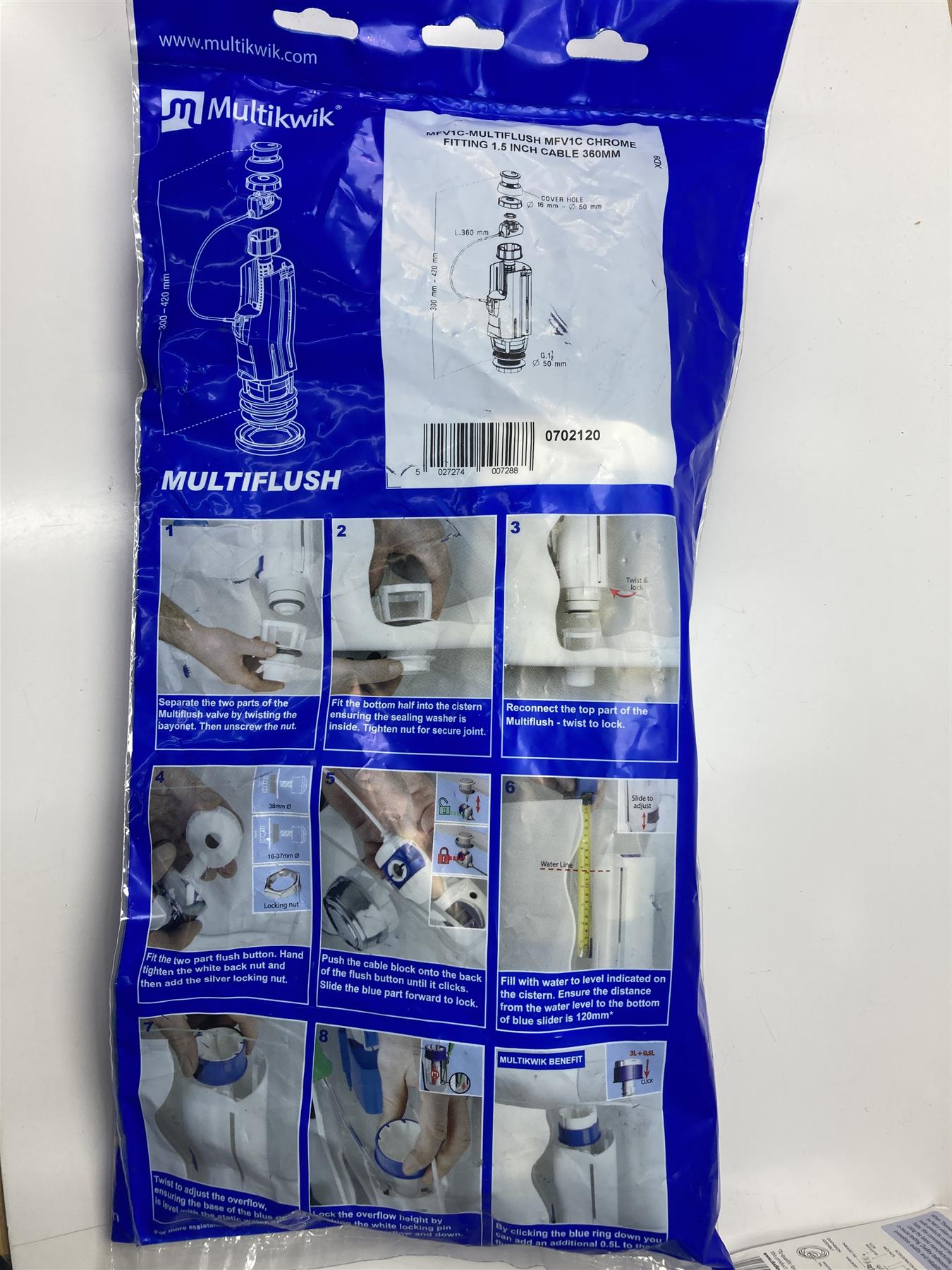 multikwik mfv1c-multiflush mfv1c chrome fitting 105 inch cable 360mm