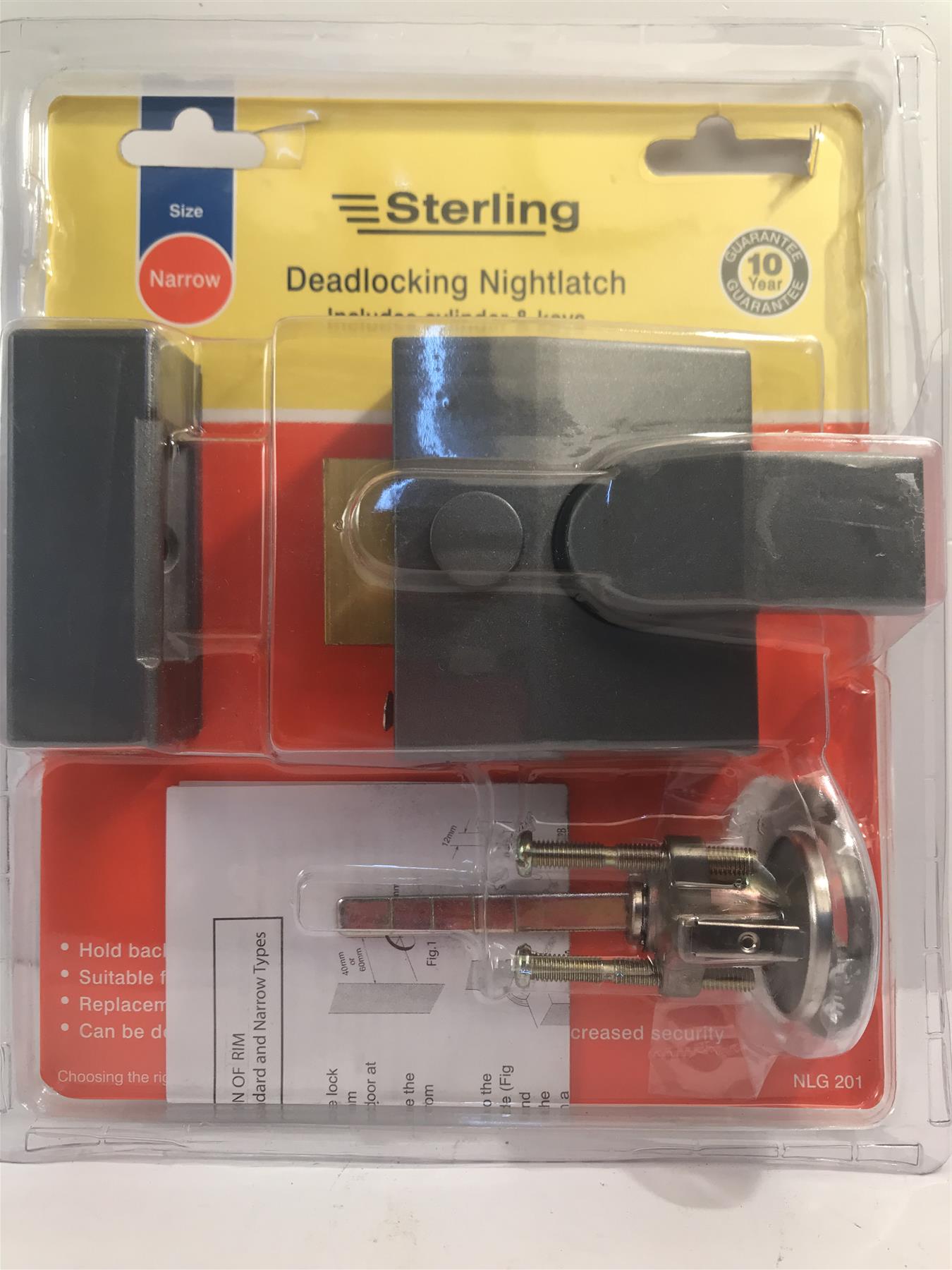 Sterling Deadlocking Nightlatch Narrow - Grey NLG201