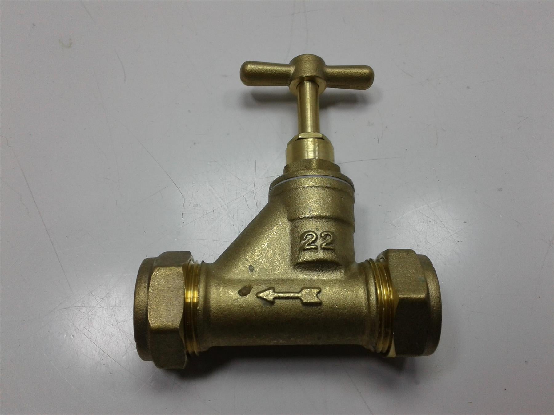 BRASS MAINS STOPCOCK 22mm STOP COCK COMPRESSION TAP