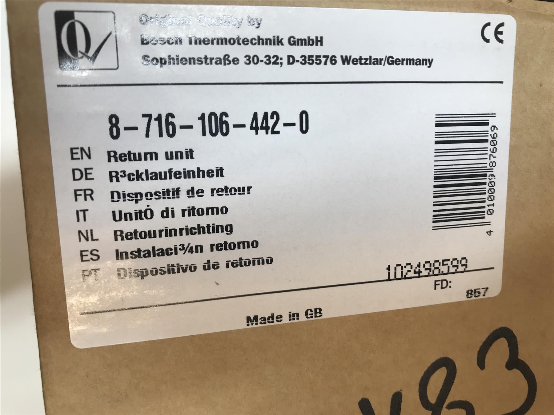 New Worcester 87161064420 Return Unit Greenstar range