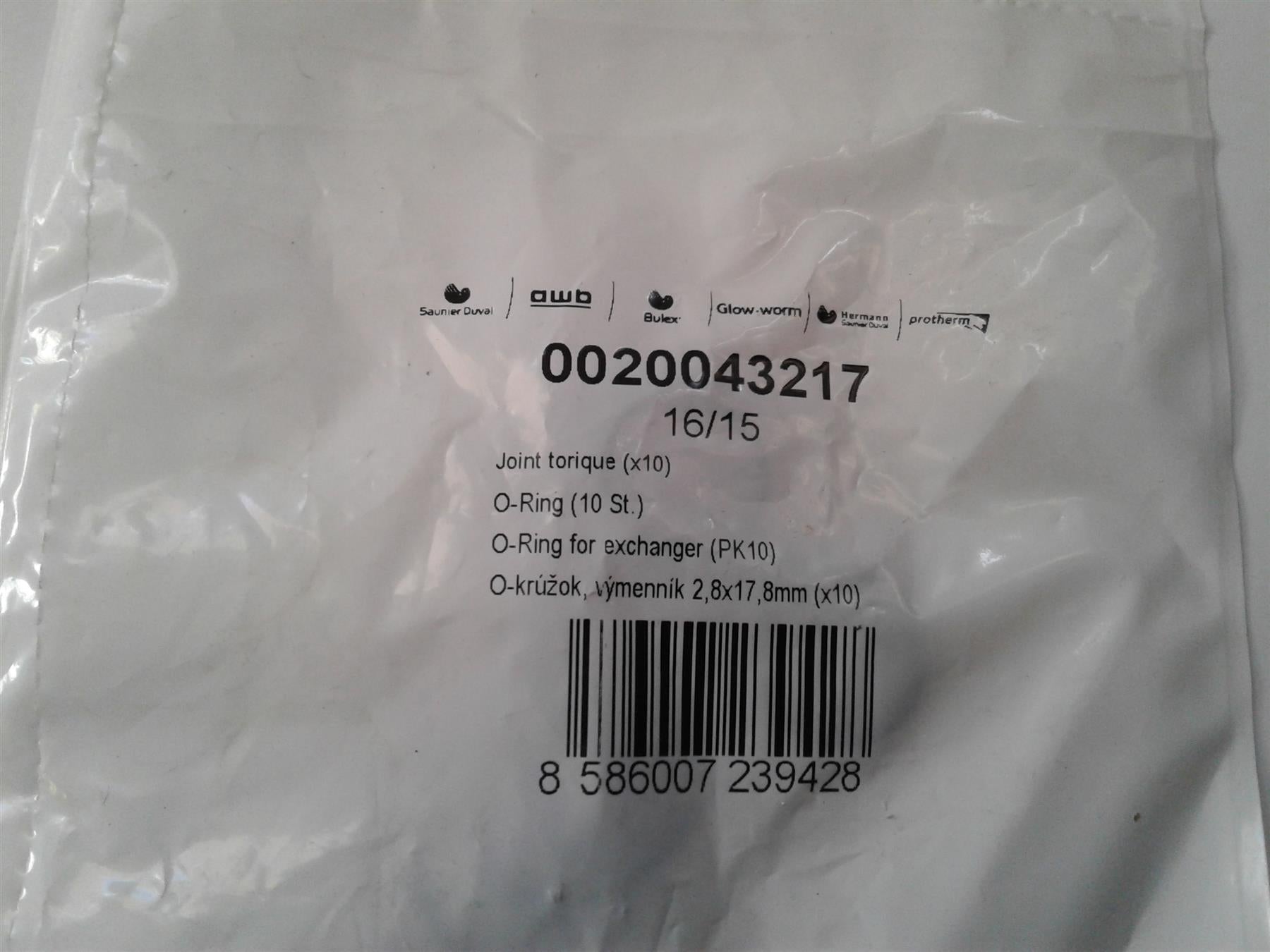 NEW GLOW WORM 0020043217 O RING PACK 10