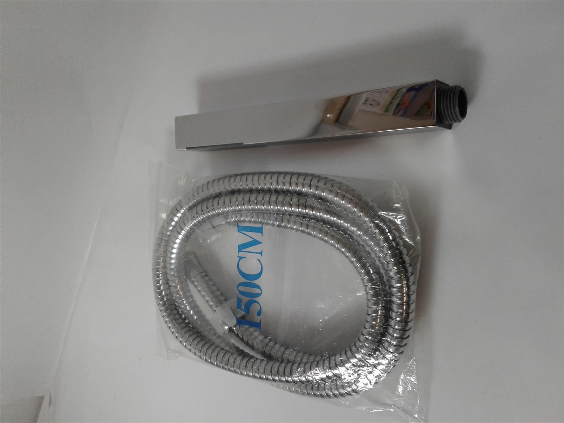 NEW ENKI Modern Chrome Square Bathroom Hand Held Shower Head and Hose 150cm