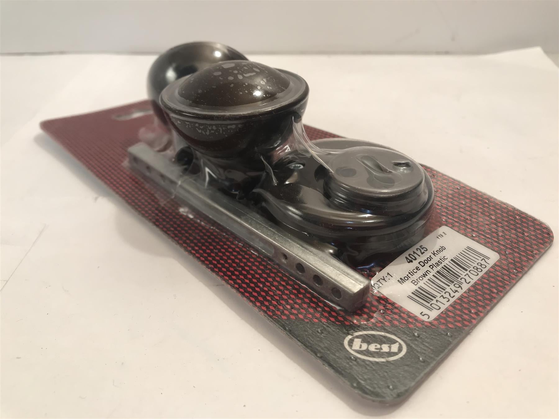 Mortice Door Knob Set in Brown Plastic with fitting screws,  40125