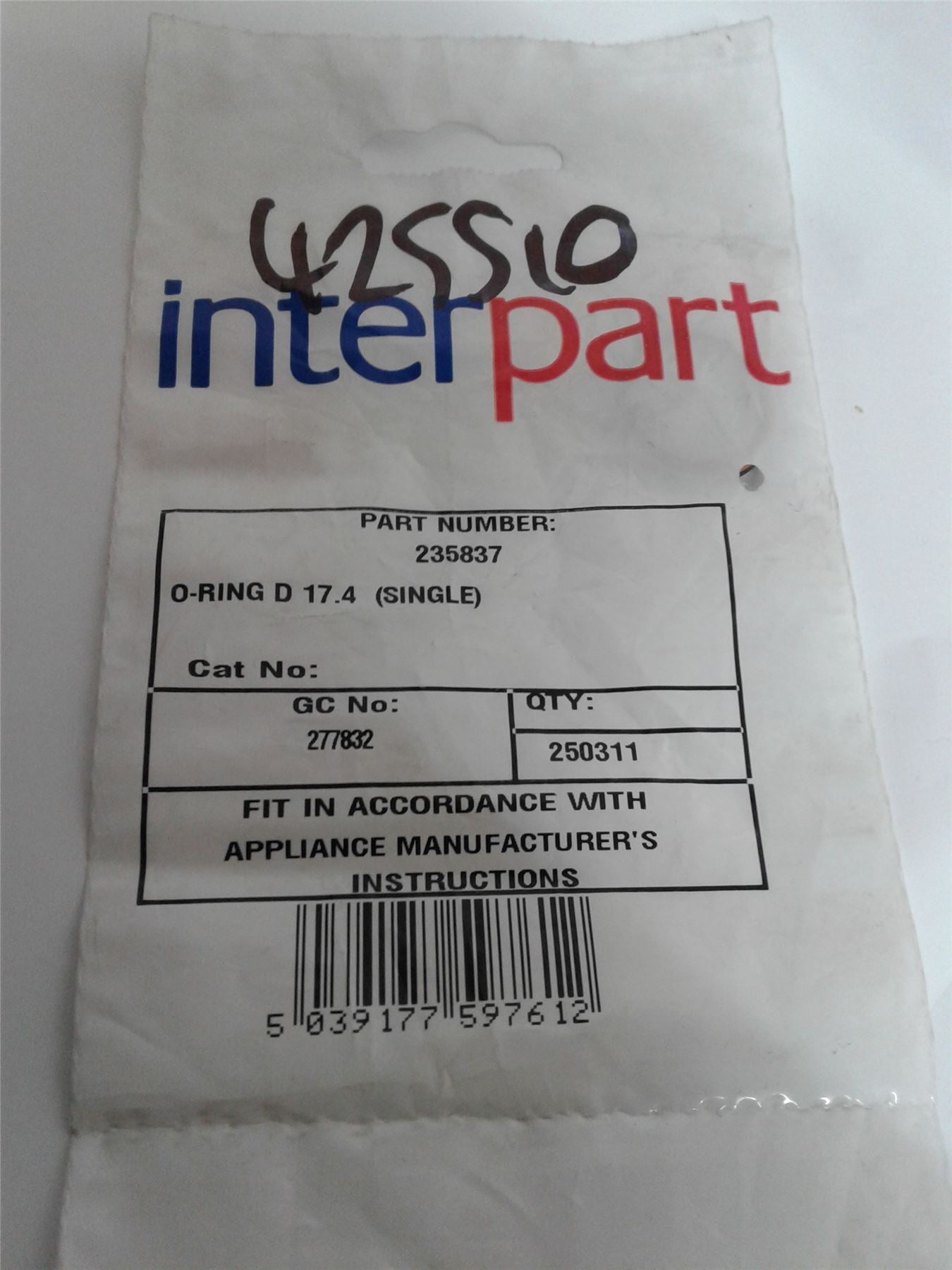 NEW BAXI O RING D17.4MM SEAL 235837