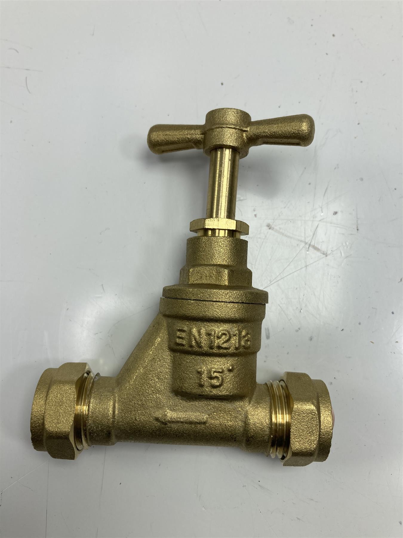 BRASS MAINS STOPCOCK 15mm STOP COCK COMPRESSION TAP