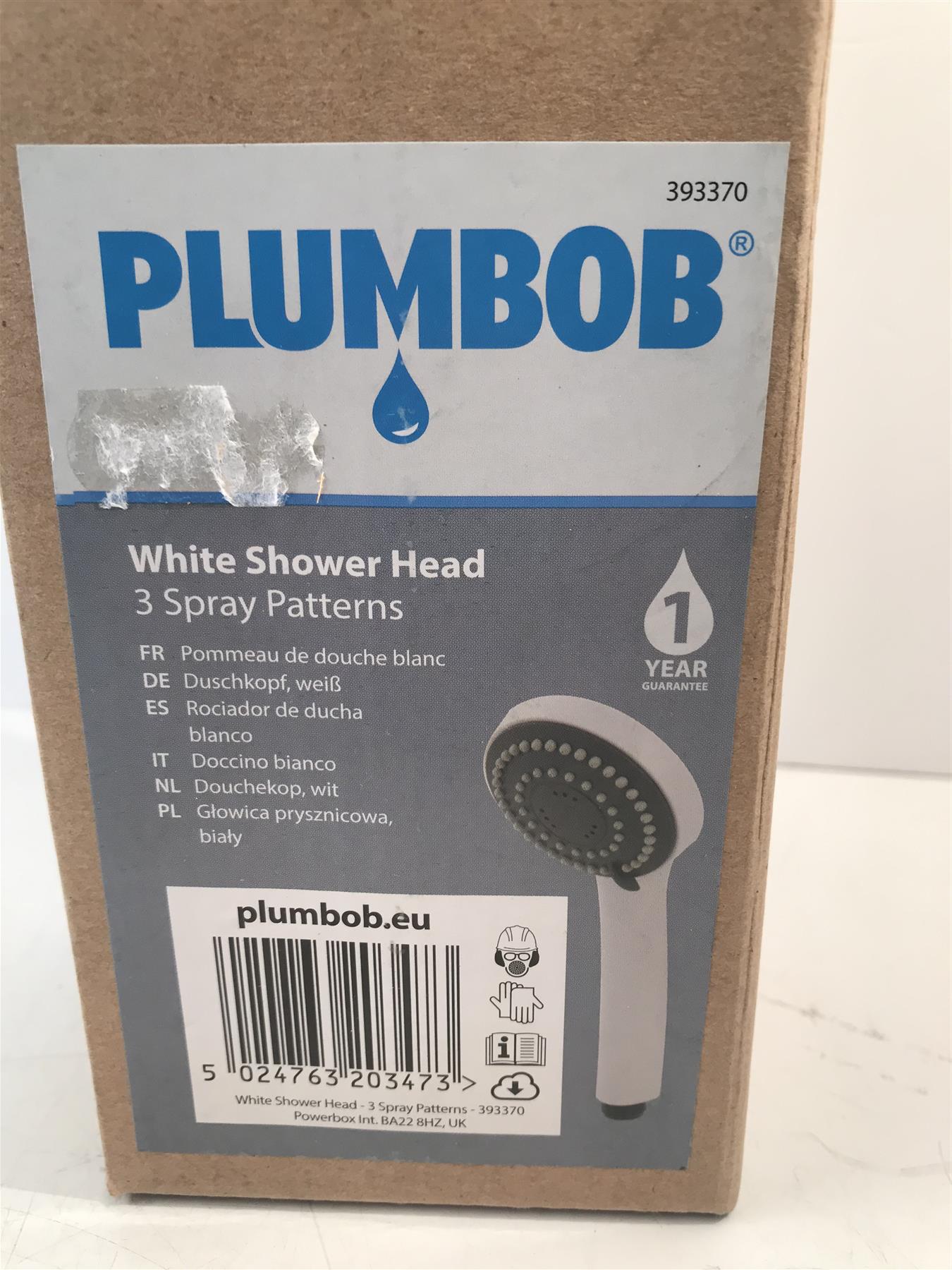Plumbob 393370 White Shower Head 3 Spray Pattern