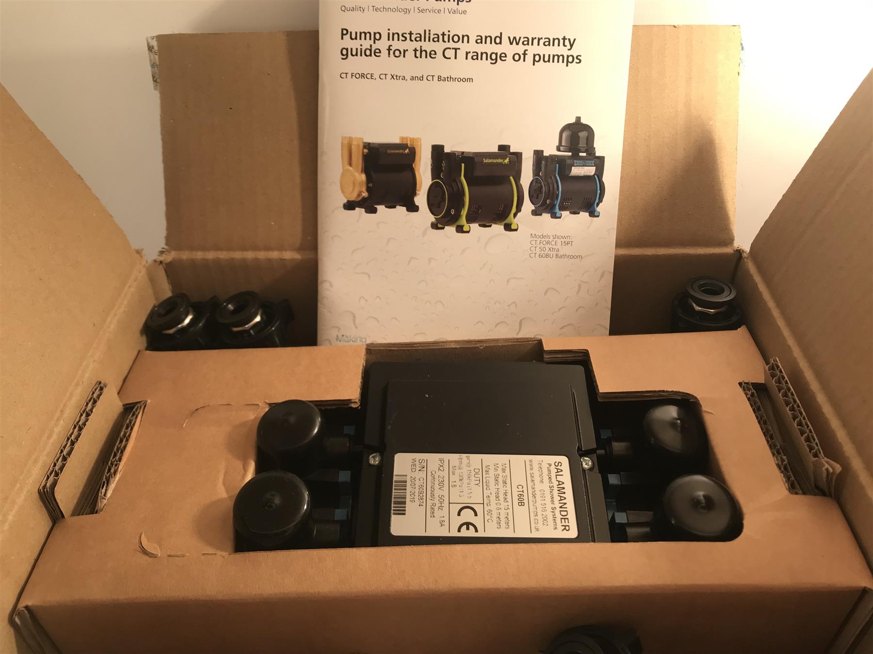 SALAMANDER CT60B BATHROOM PUMP, TWIN POSITIVE HEAD 1.8 BAR