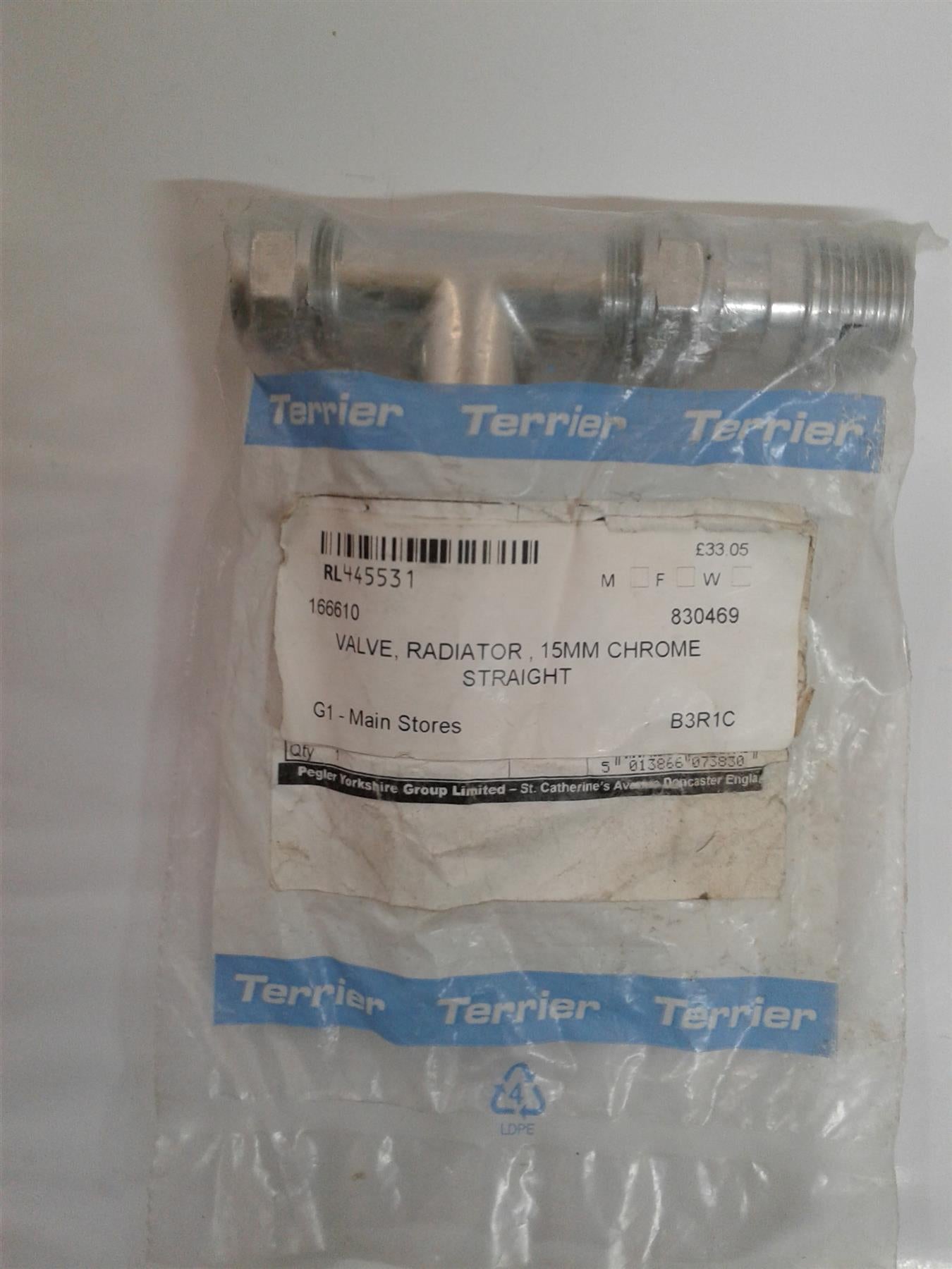 TERRIER 15MM COLUMN STRIGHT RADIATOR VALVE 830469