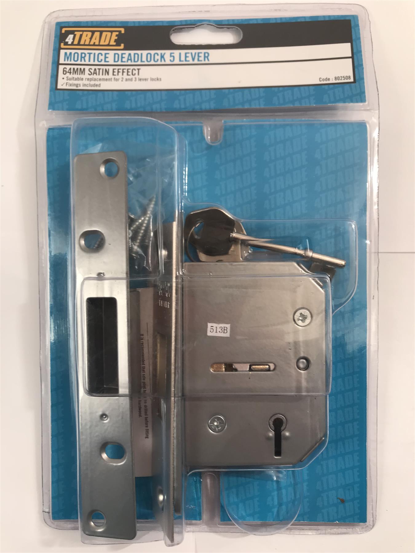 4Trade Mortice Deadlock 5 Lever 64mm Satin Effect 802508
