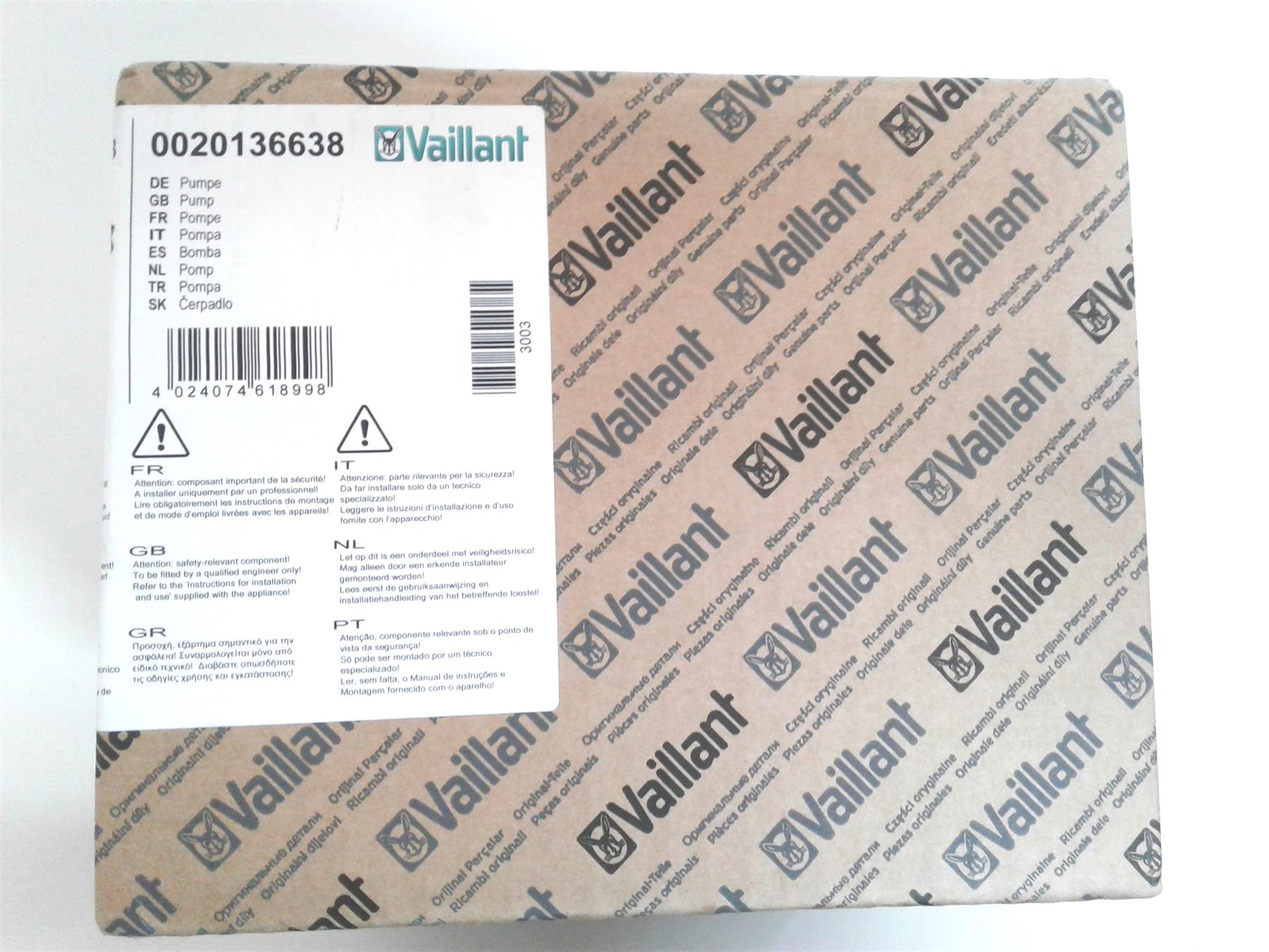 New Vaillant VUW Ecotec Pro Pump 0020136638