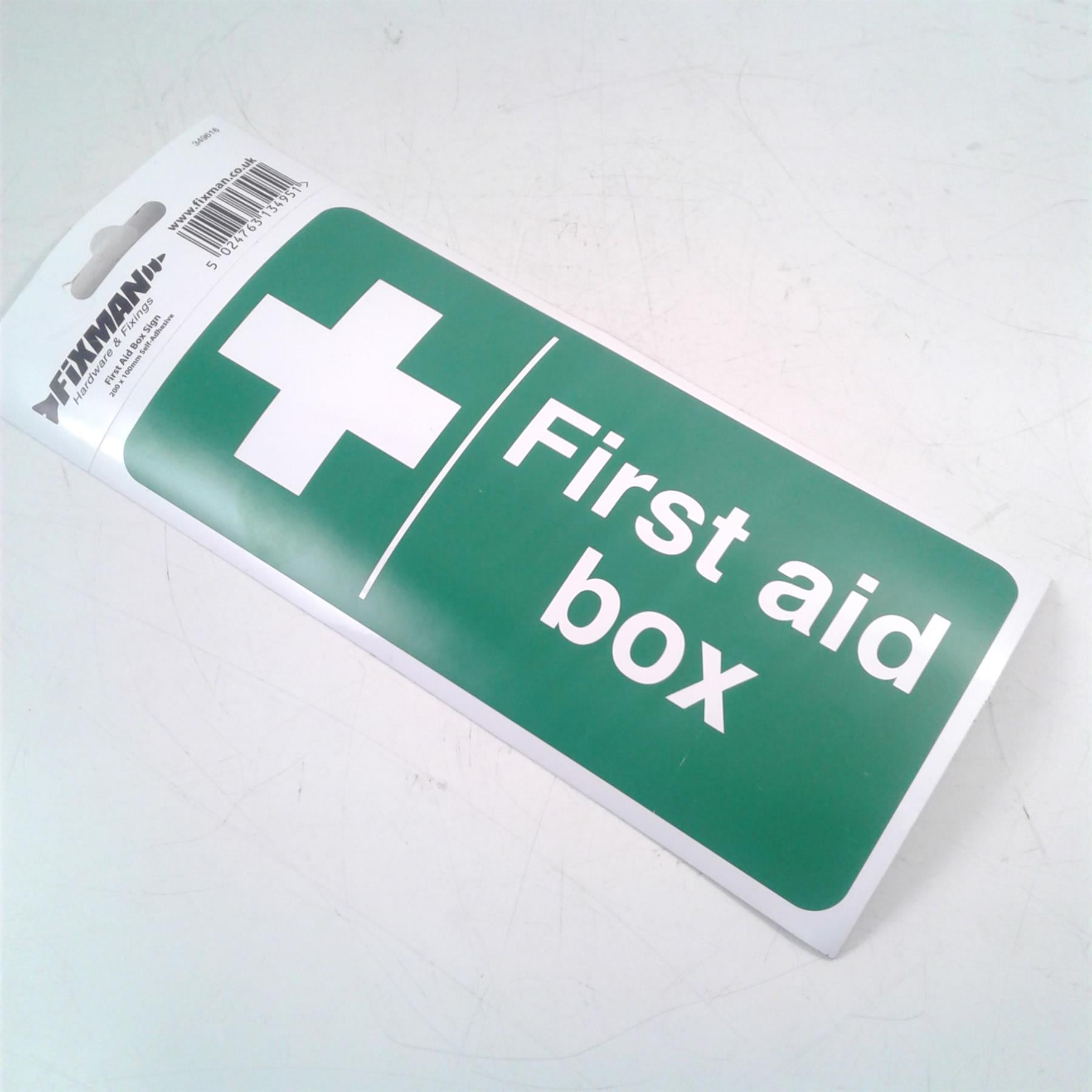 Fixman First Aid Box Sign 200 x 100 mm Self-Adhesive Safety Signage 349616