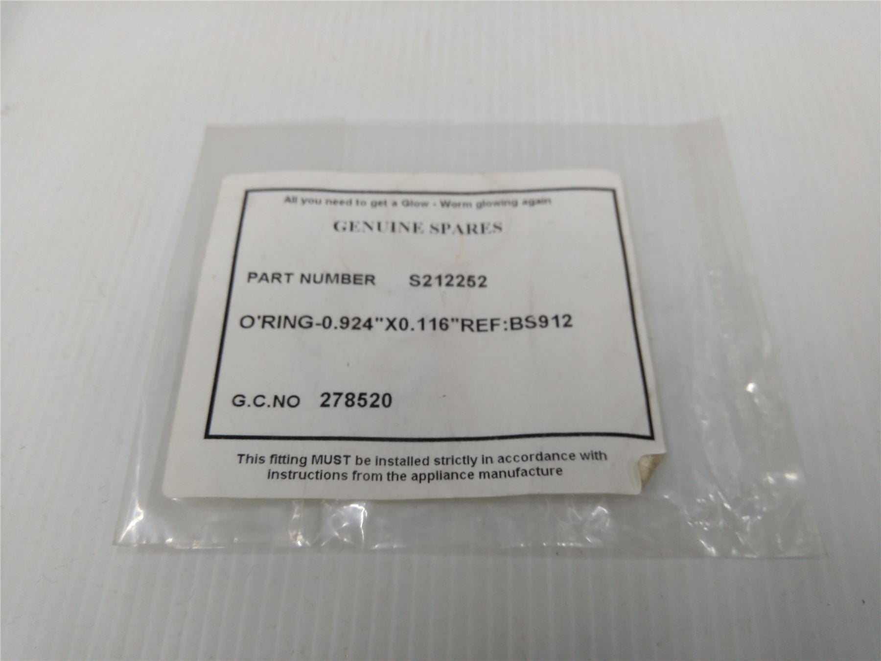 NEW GLOWWORM O RING S212252