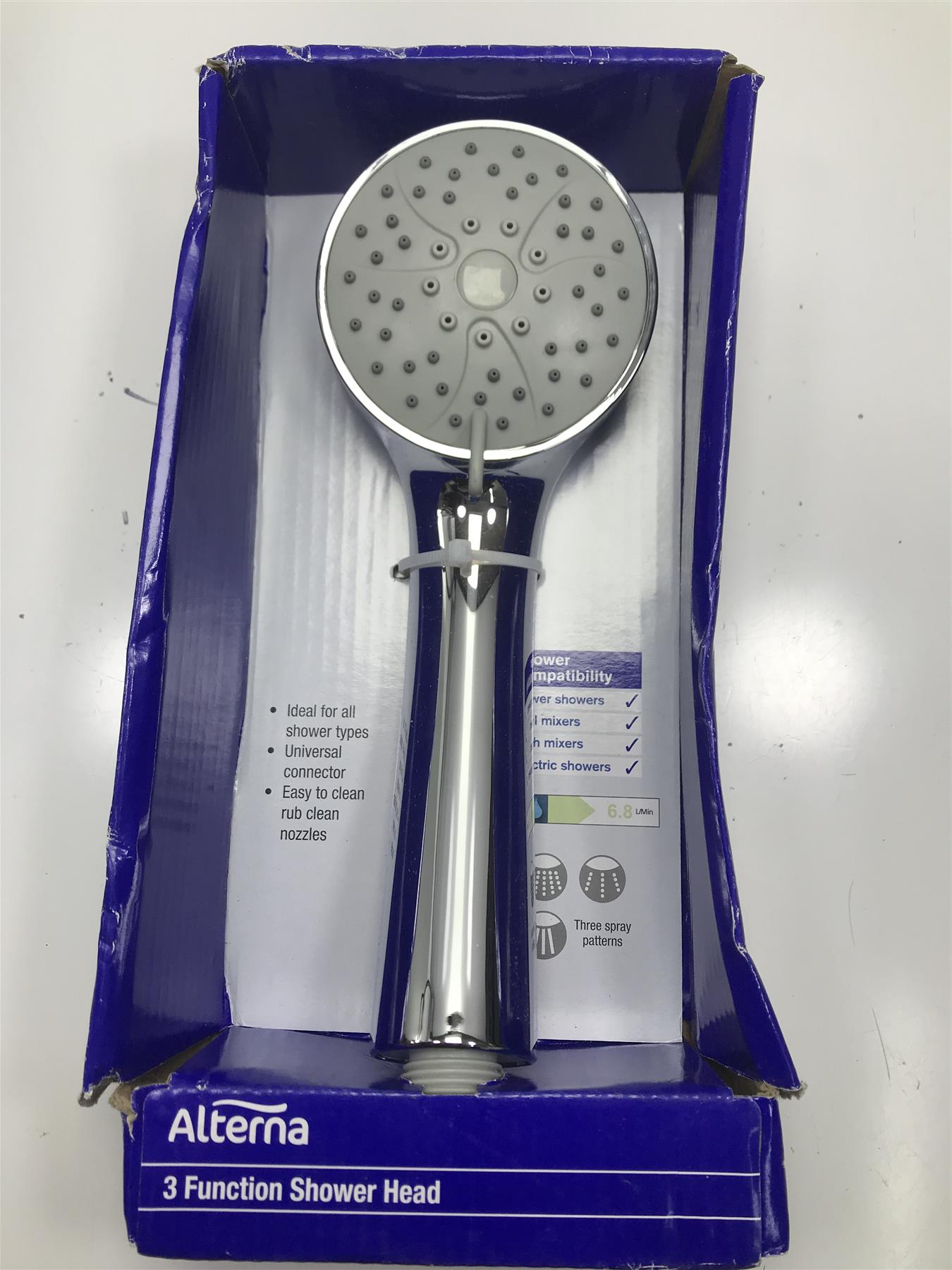 Alterna 3 Function Spray Pattern Bathroom Shower Head Chrome Connector ALTS0004