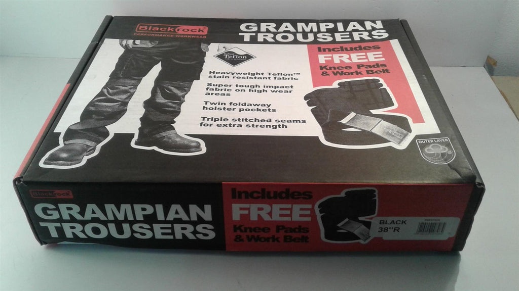 Blackrock Grampian Trouser Work Pants 38"R Black FREE KNEE PAD AND BELT