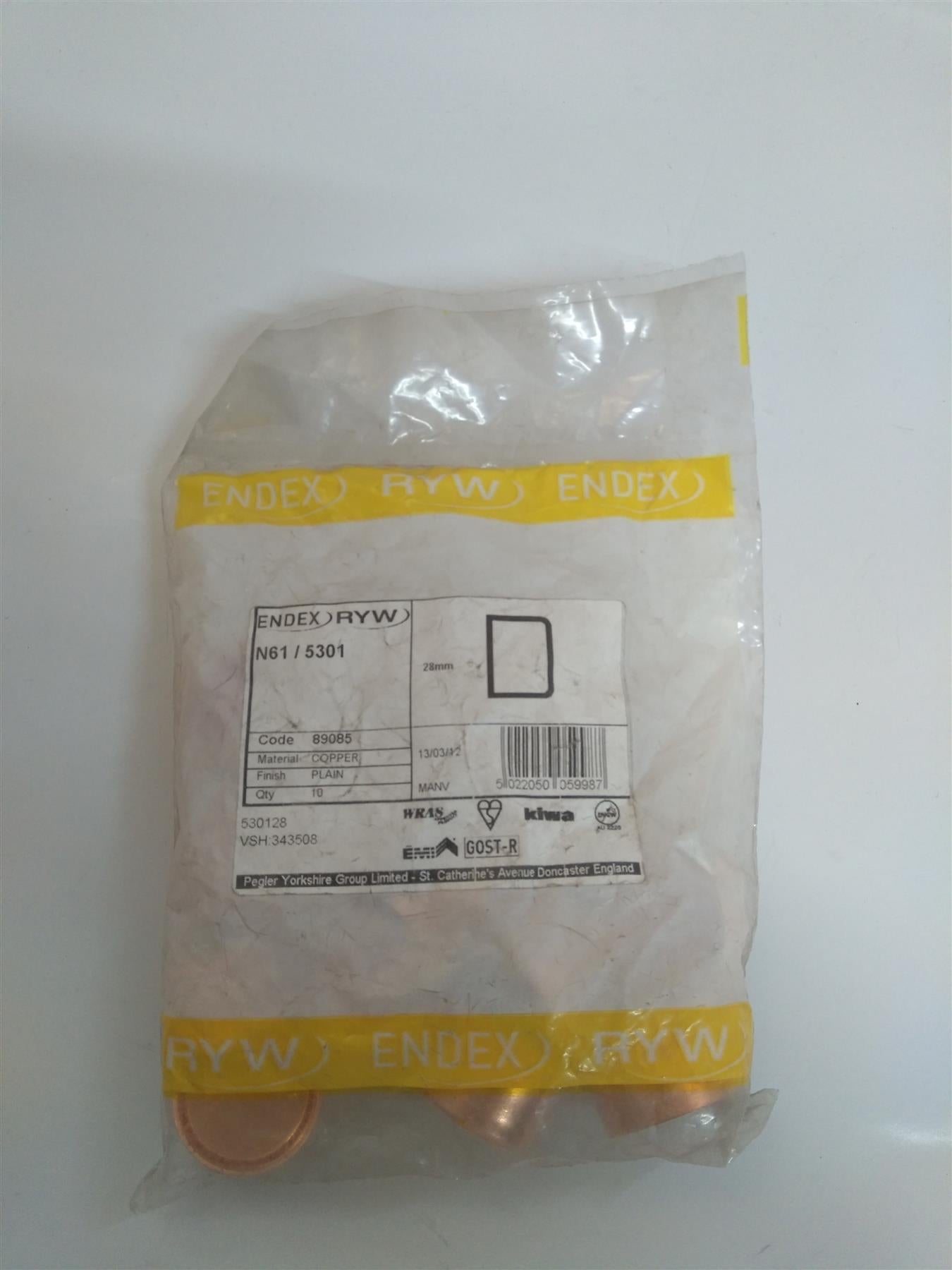 ENDEX RYW COPPER 28MM STOP END PACK OF 10