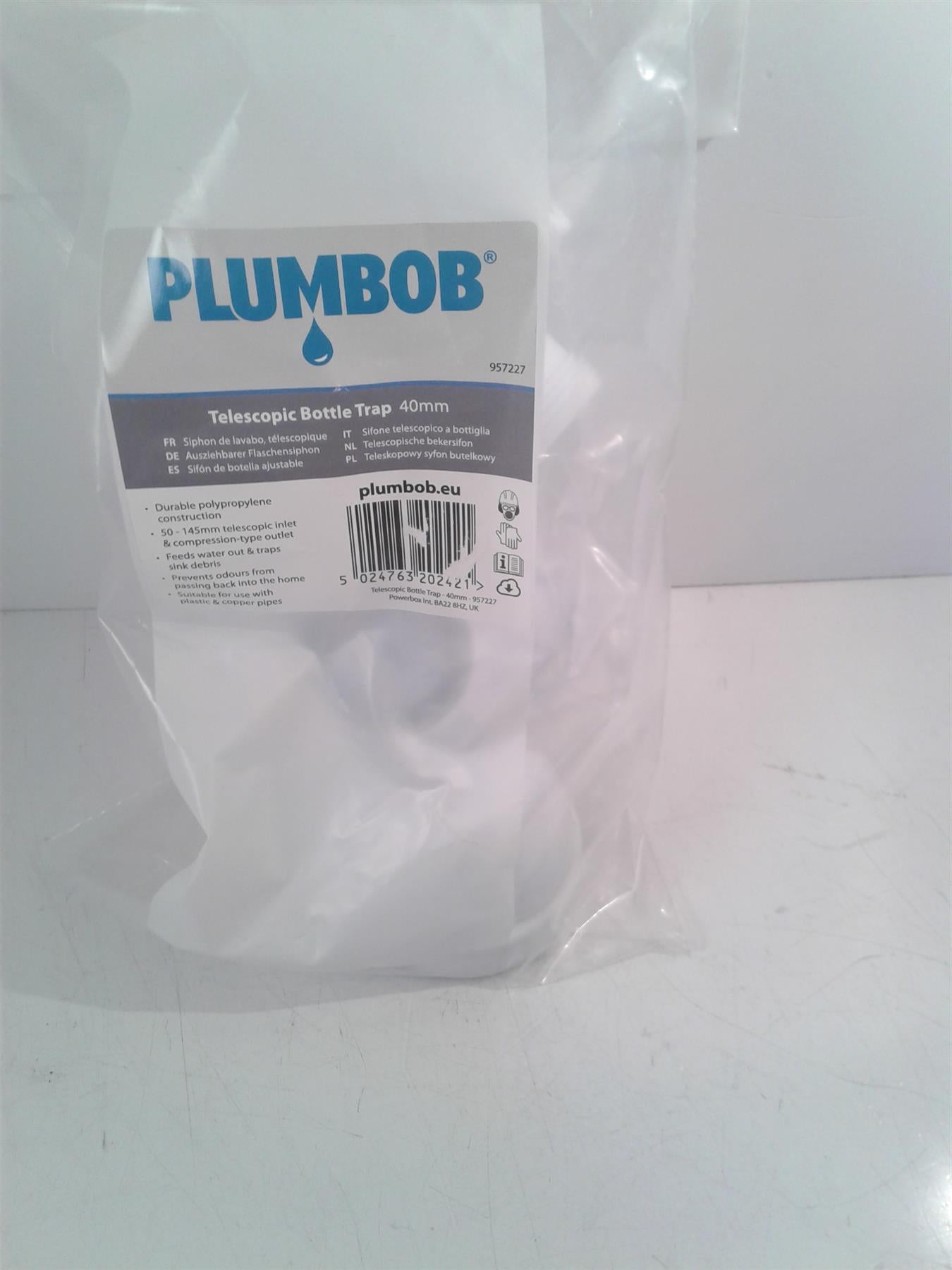 Plumbob Telescopic P-Trap with Washing Machine Outlet - 40m 841585