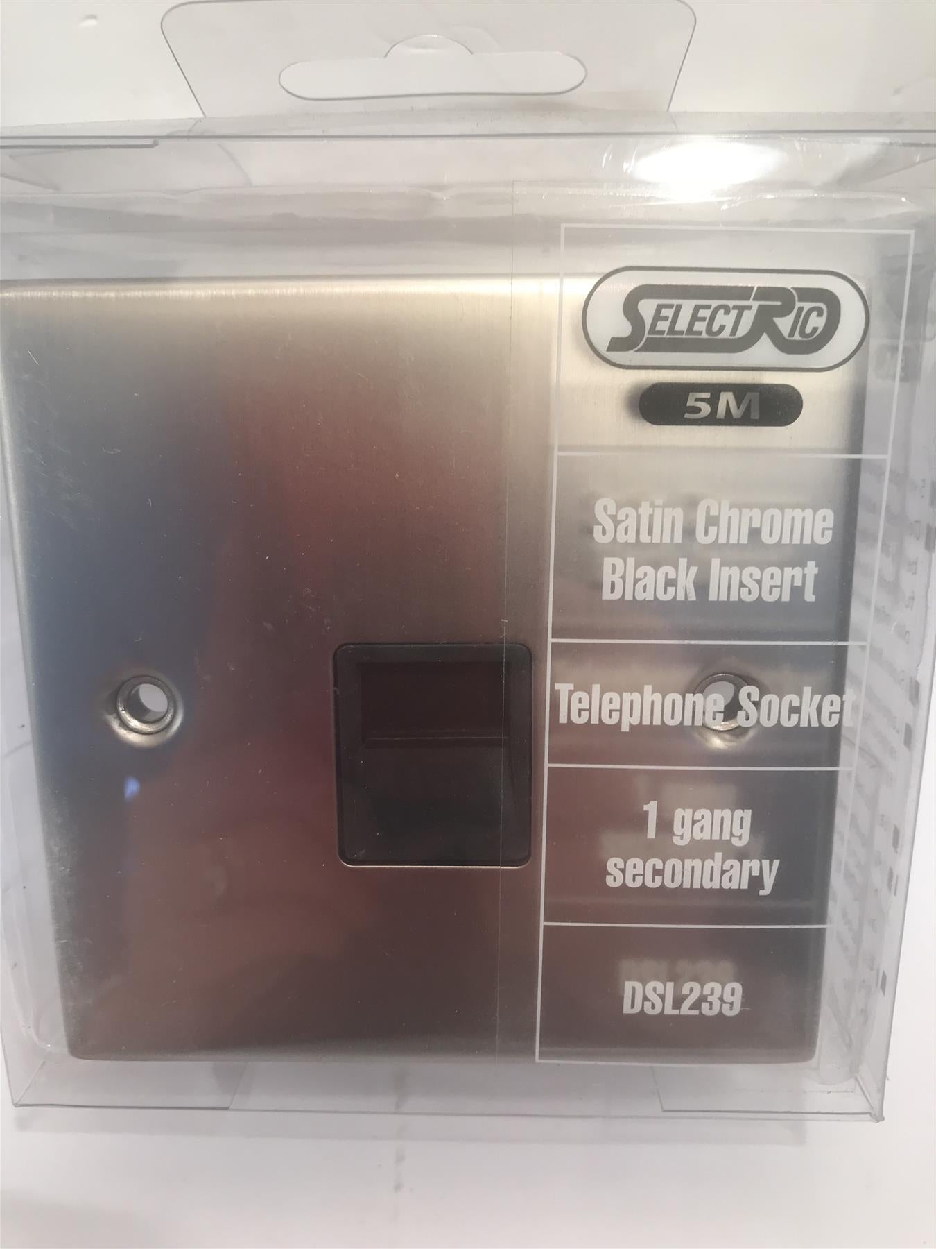 Satin Chrome Black Insert Telephone Socket 1 Gang Secondary DSL239