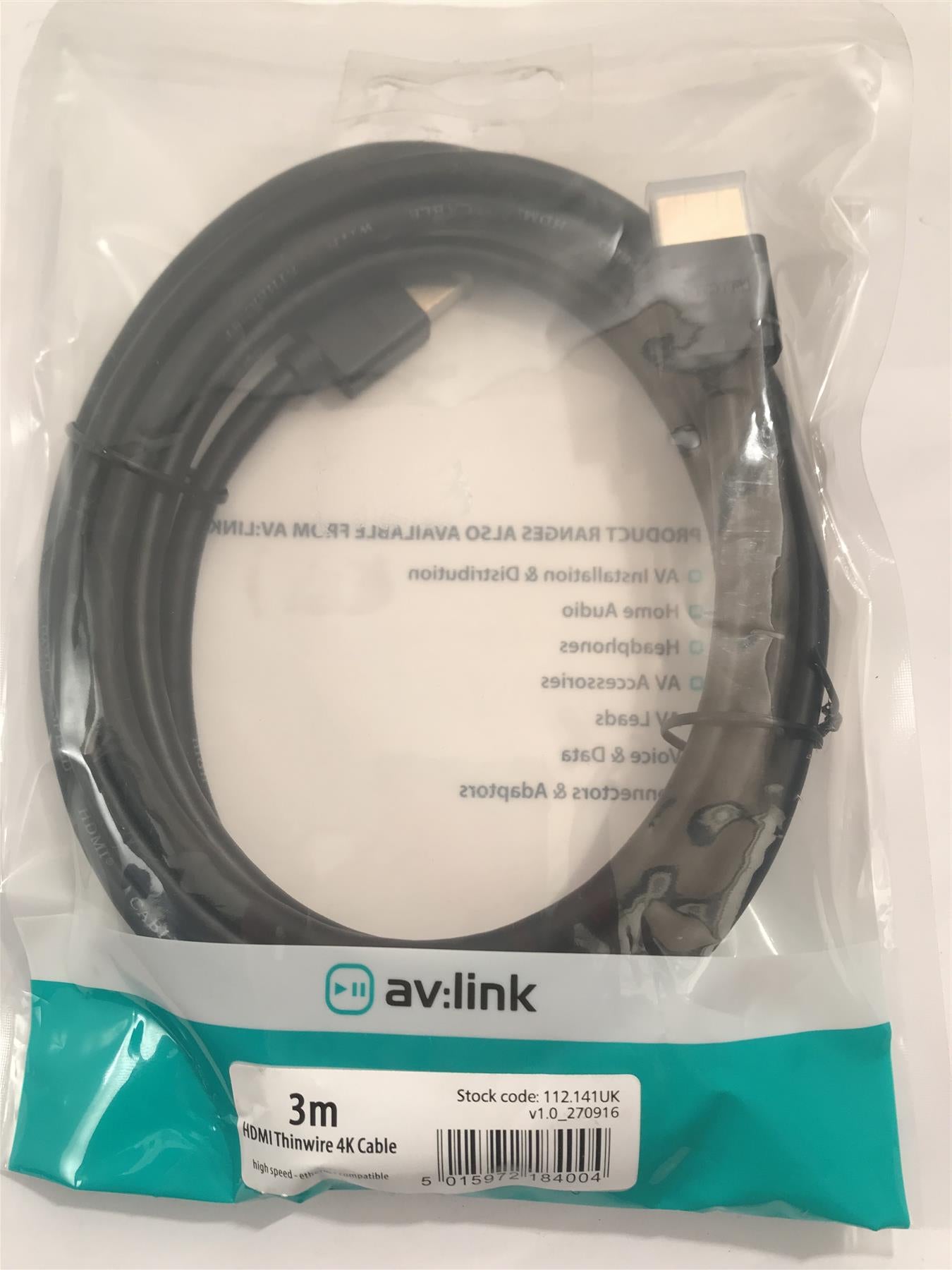 AV:Link HDMI Thinwire 4k Cable 3m  112.141UK
