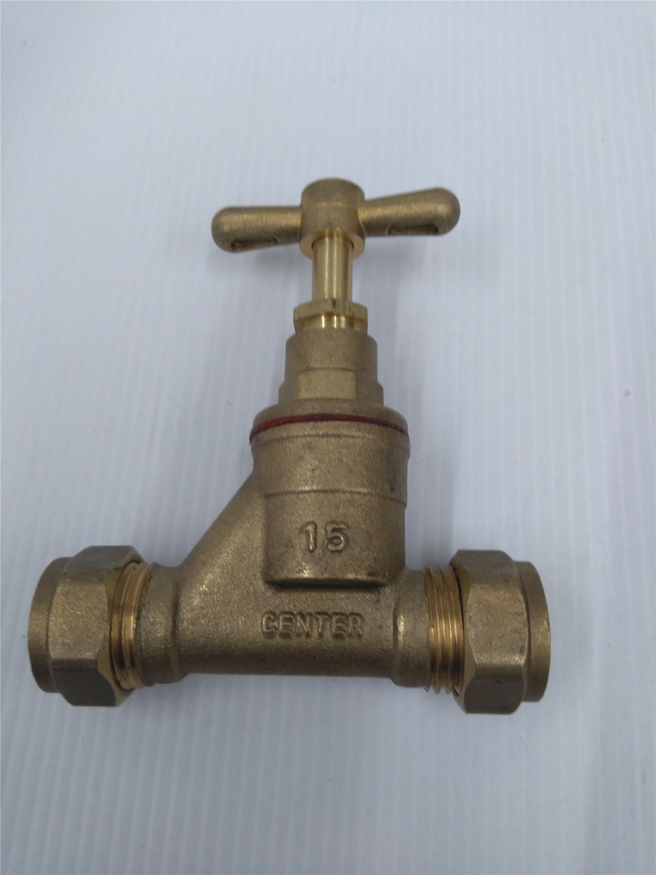 New Compression Mains CxC Center Brass 15mm Tube Stop Tap Valve EN1213