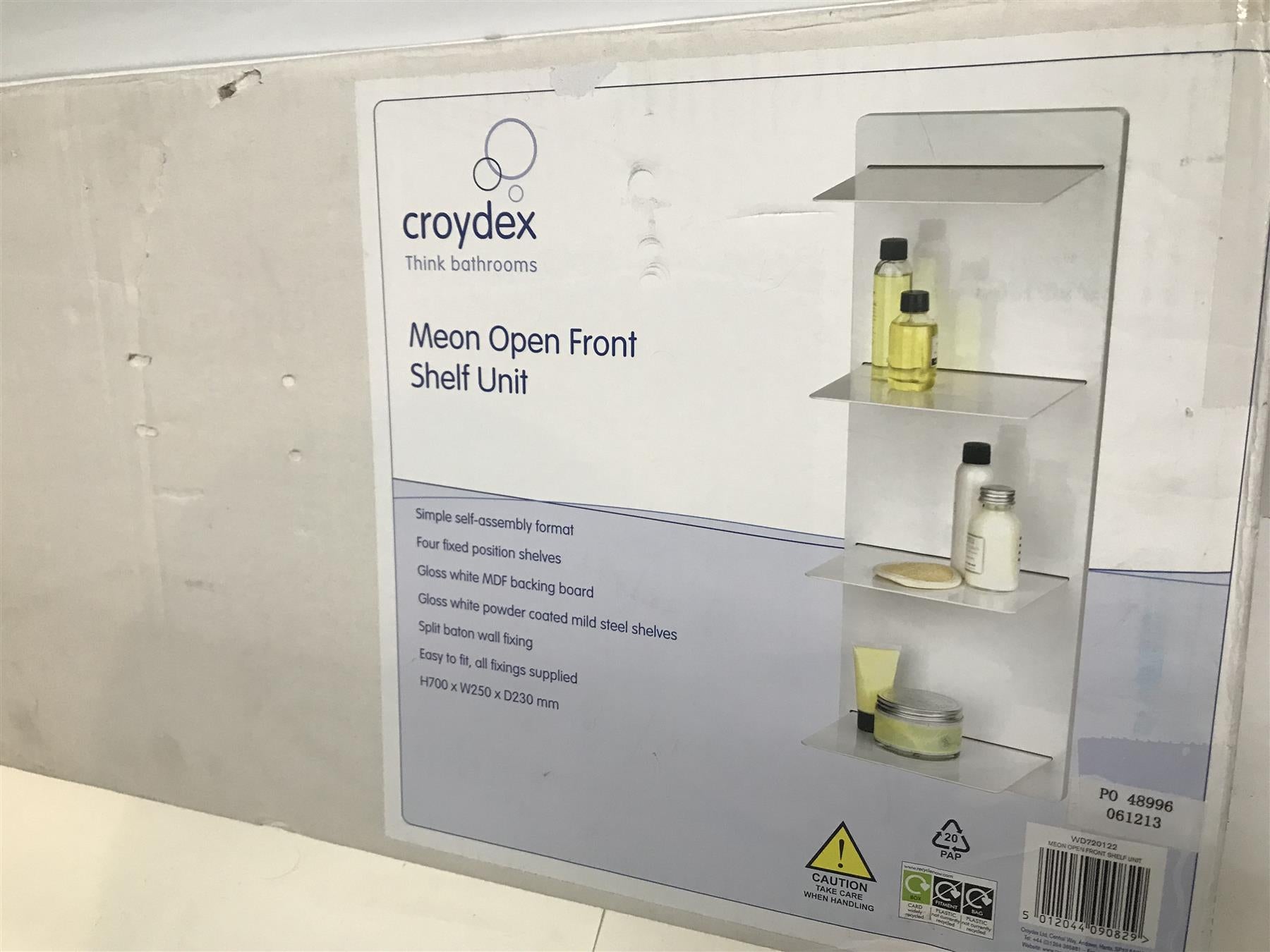 Croydex Gloss White Powder Coated Steel Shelf Unit  H700 x W250 x D230mm