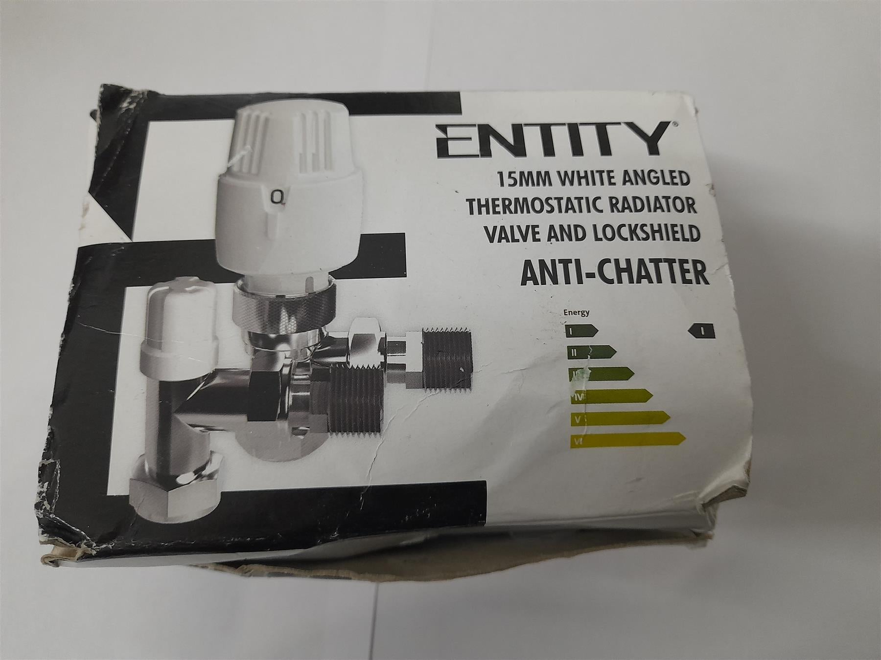 Entity 15mm White Angled Thermostatic Radiator Valve & Lockshield