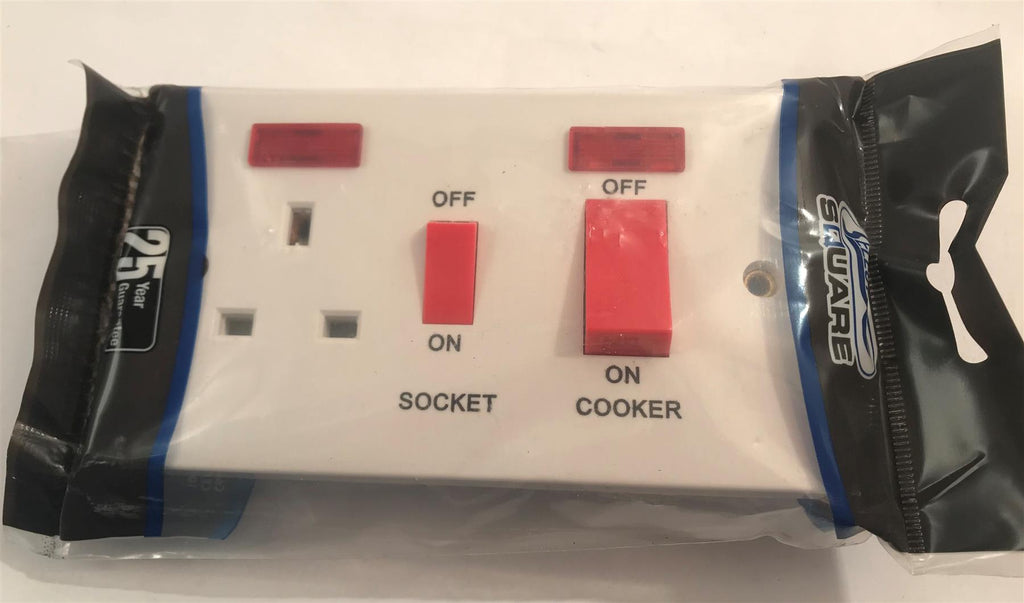Selectric Square 45 Amp Cooker Unit 13amp switched socket & Neons  LG953N