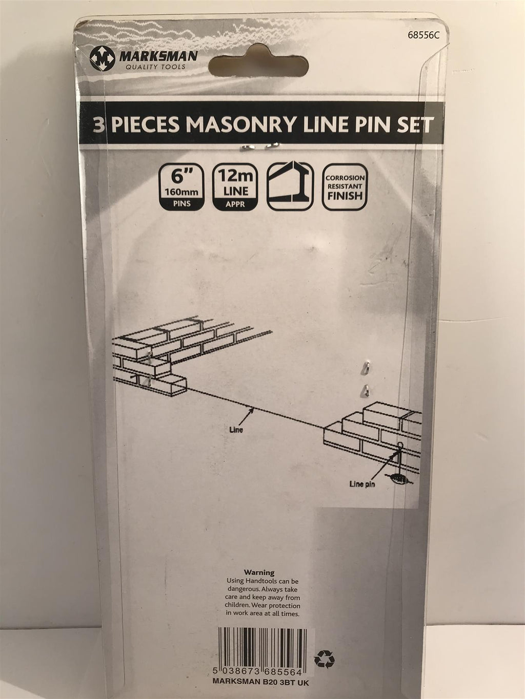Marksman 3 Pc Masonry Line Pin Set (6" Pins, 12m Line)  68556C