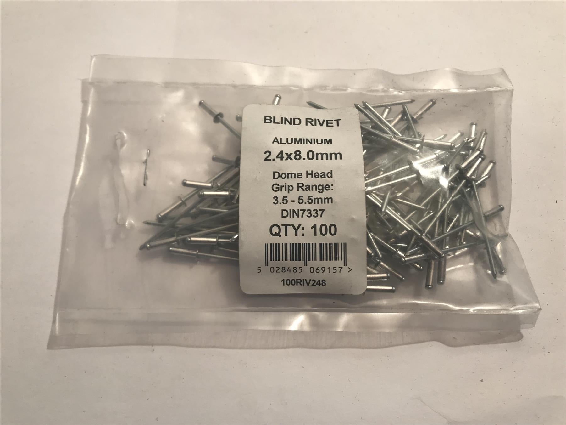 Forgefix Blind Rivet Dome Head 2.4 x 8.0mm (Pk 100) 100RIV248