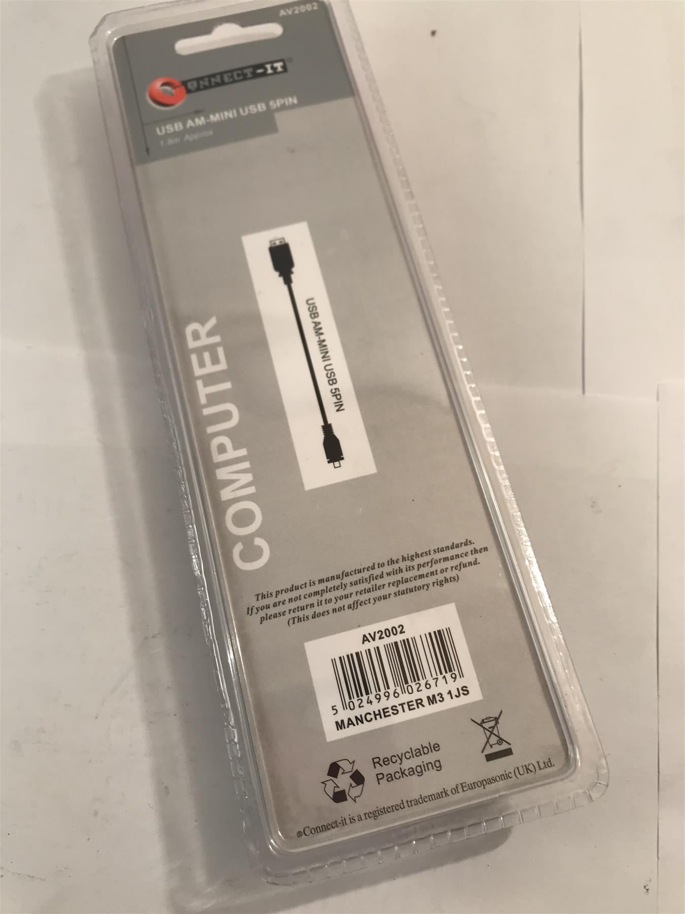 1.8m Black USB AM-Mini USB 5pin Computer Data Cable Lead Metre