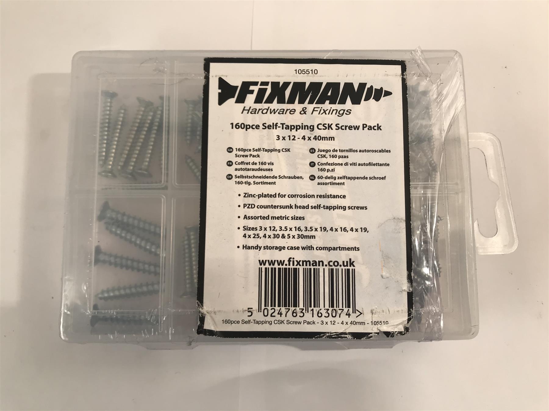 Fixman 160 pc Self-Tapping CSK Screw Pack