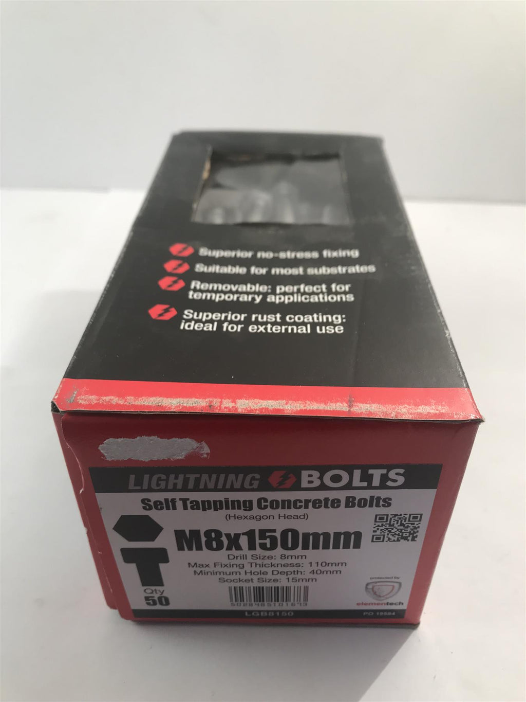 Lightning Bolt - Hex Head M8 x 150mm - Concrete Bolts - Box of 50  LGB8150
