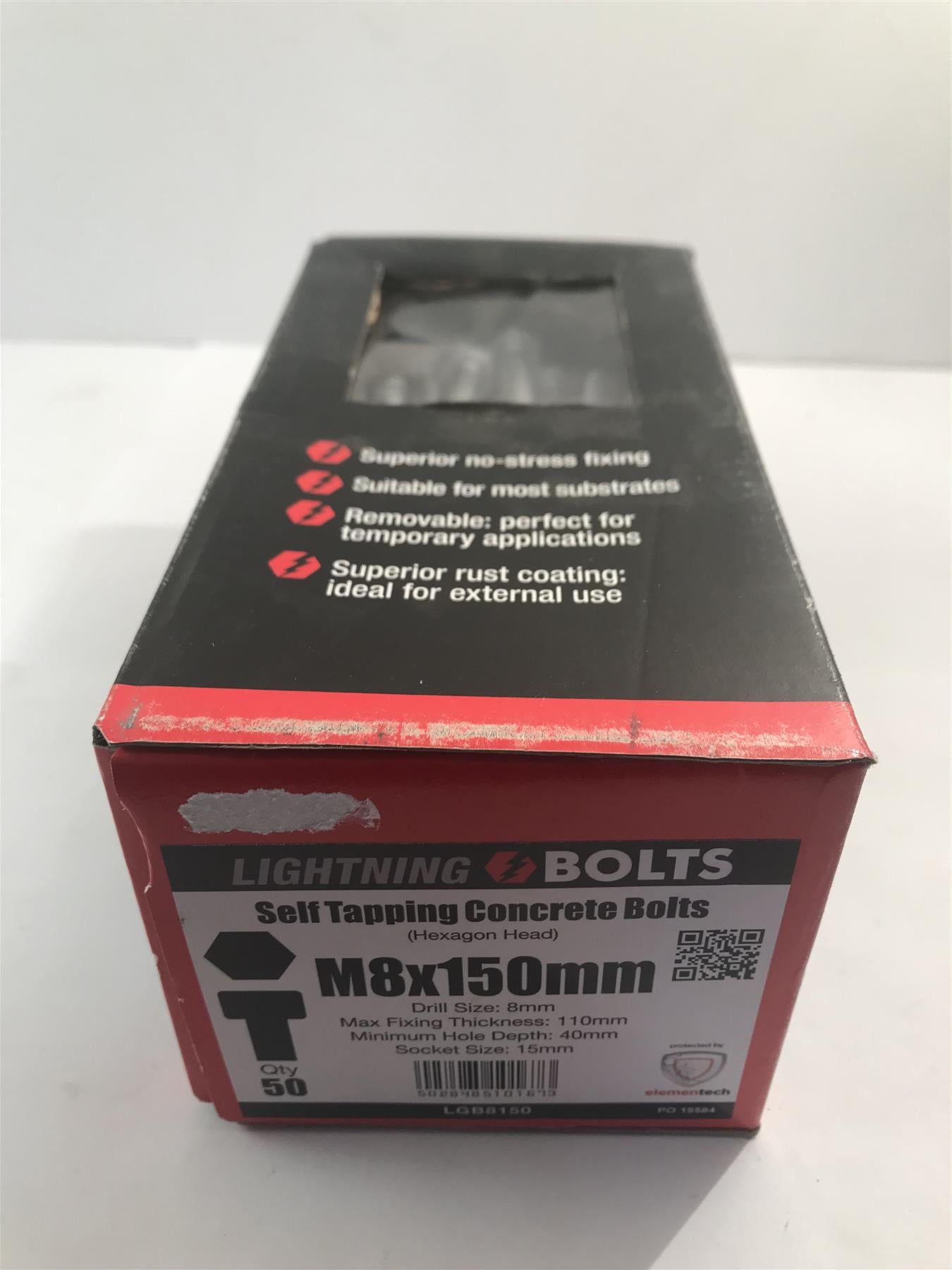 Lightning Bolt - Hex Head M8 x 150mm - Concrete Bolts - Box of 50  LGB8150