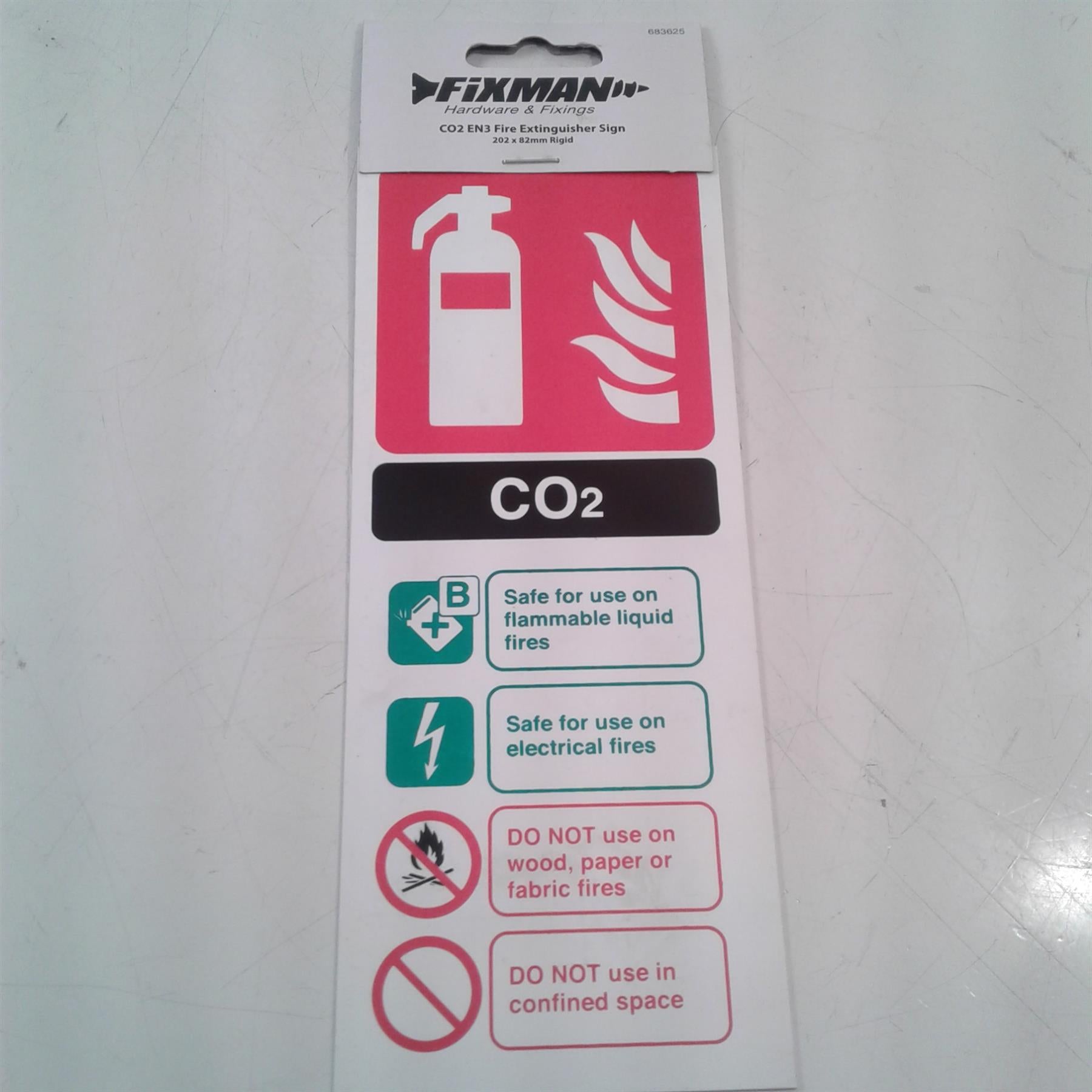 CO2 EN3 Fire Extinguisher Sign 202 x 82mm Rigid
