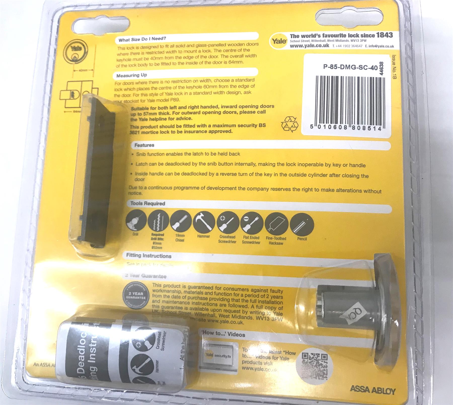 YALE YALP85DMGSC P-85-DMG-SC-40-Deadlocking Nightlatch Finish