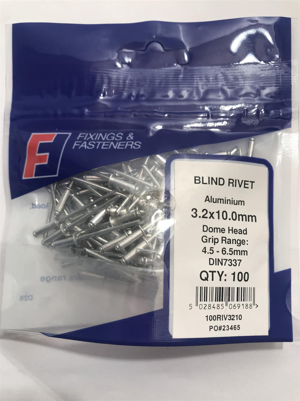 Forgefix Aluminium Dome Head Blind Rivet 3.2 x 10.0mm  (Pk 100) 100RIV3210