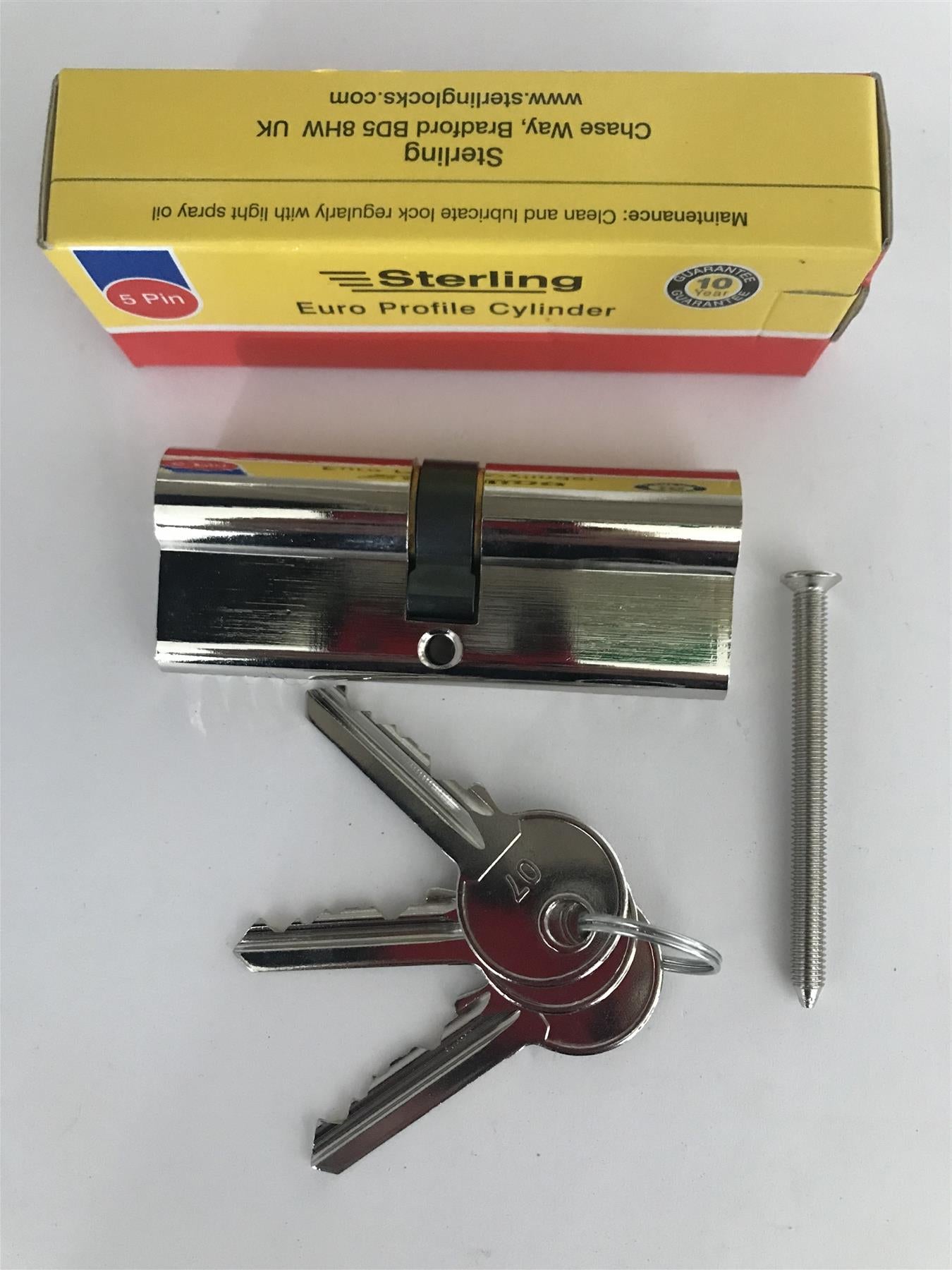 Sterling EPN4040 Double Euro 5 Pin Cylinder 80mm (40x40), Polished Nickel