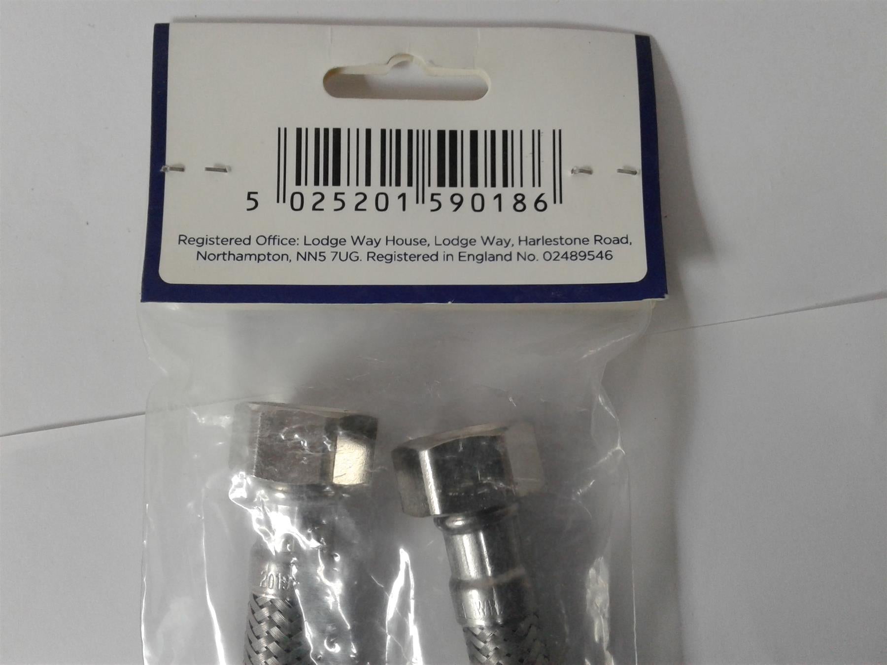 NEW PLUMBRIGHT 300mm FLEXIBLE HOSE TAP CONNECTORS 15mm VALVES (2 PACK) 699046