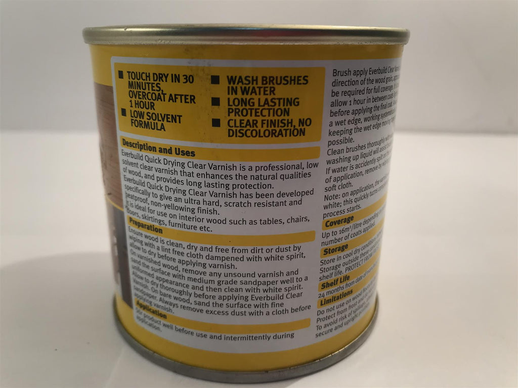 Everbuild EVBWVARCLS02 Quick Dry Wood Varnish Satin Clear 250 ml
