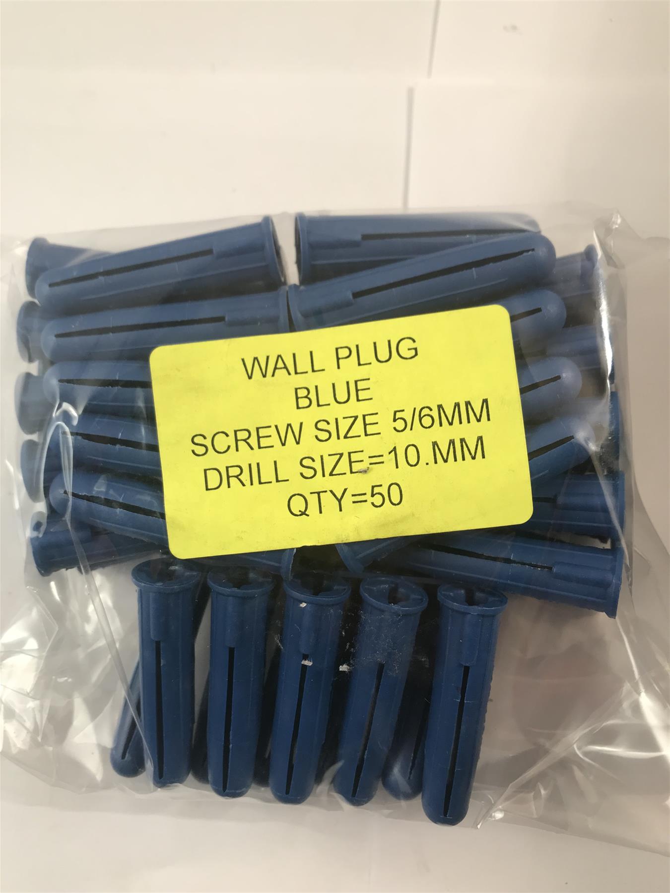 50pc Wall Plugs 10mm Blue